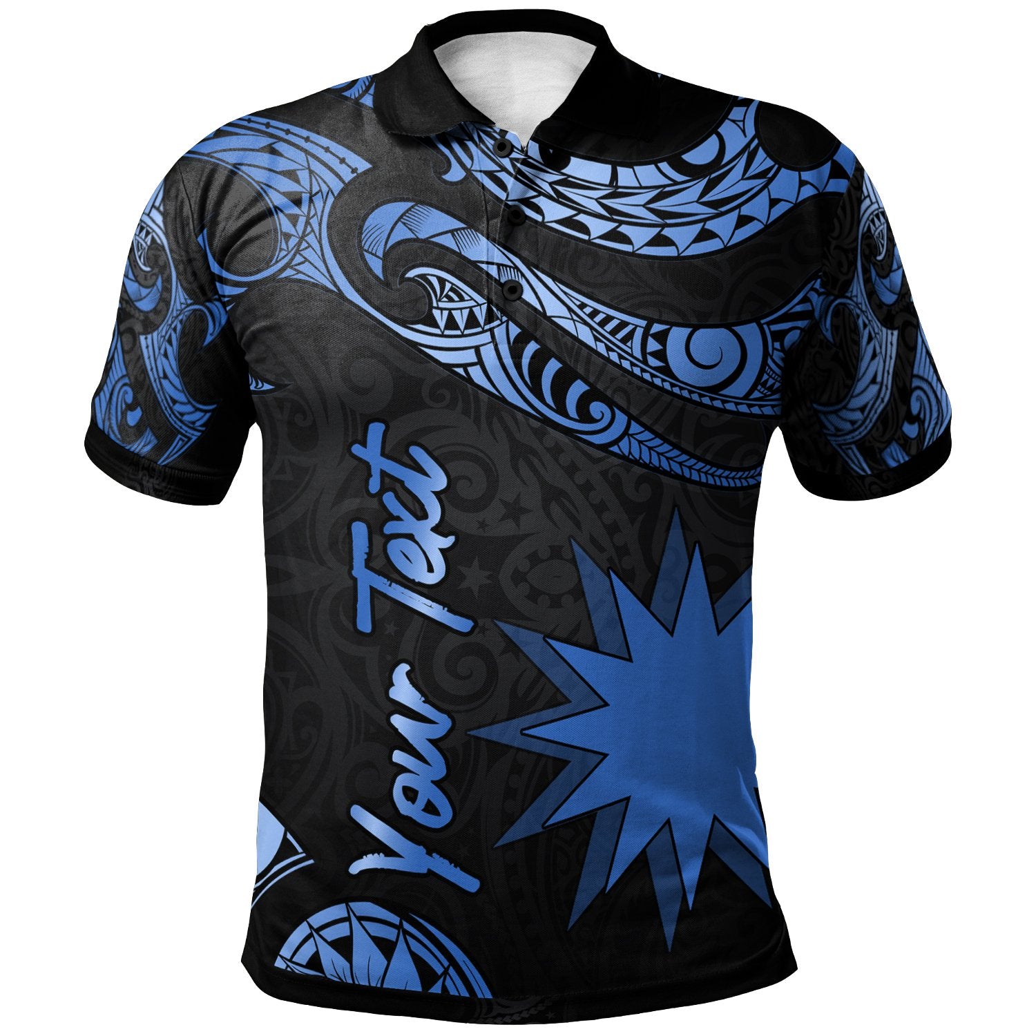 Nauru Custom Polo Shirt Polynesian Tattoo Blue Version Unisex Blue - Polynesian Pride