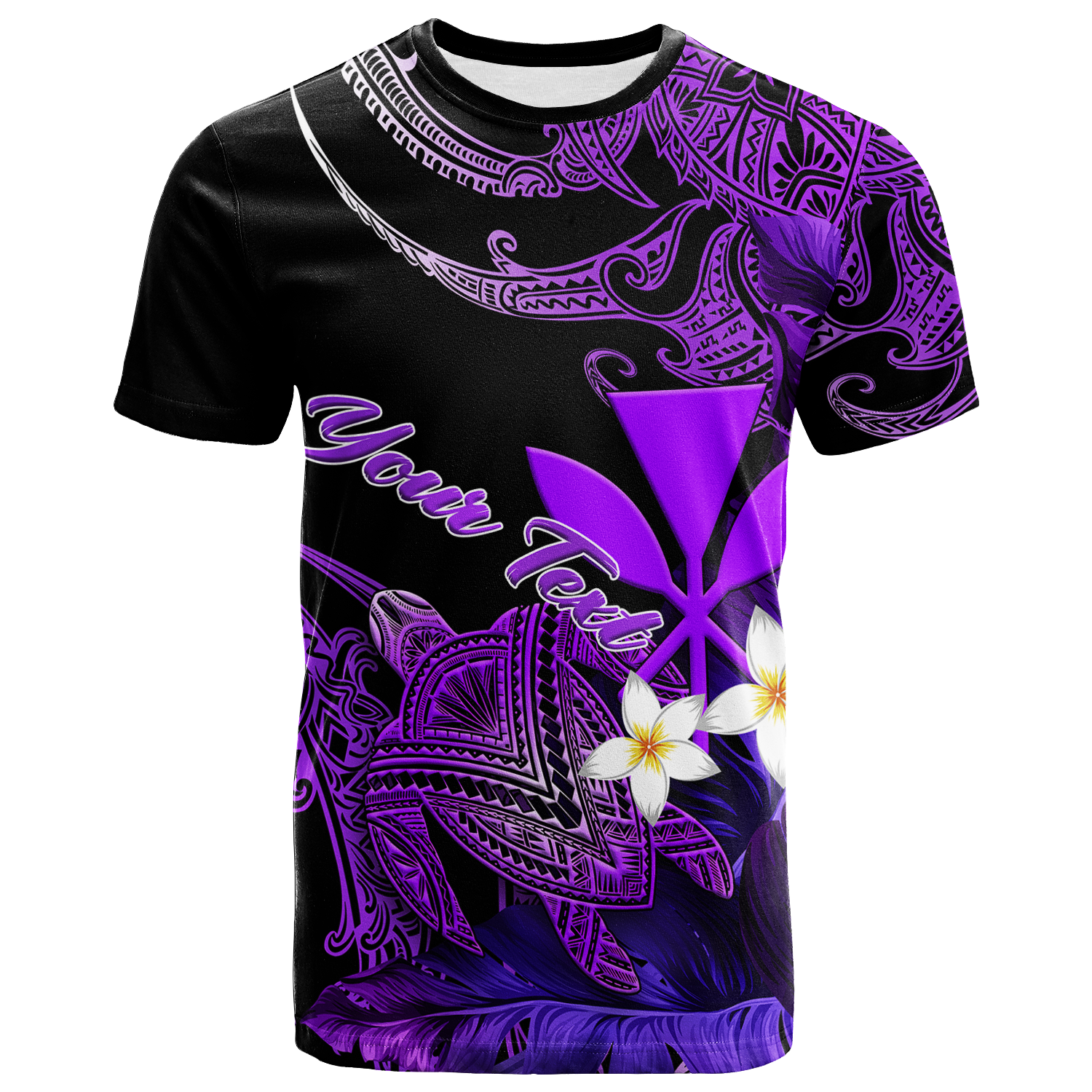 Custom Hawaii Turtle With Plumeria Leaf Purple T Shirt LT12 Unisex Black - Polynesian Pride