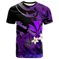 Custom Hawaii Turtle With Plumeria Leaf Purple T Shirt LT12 Unisex Black - Polynesian Pride