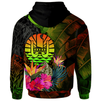 Tahiti Polynesian Custom Zip up Hoodie Hibiscus and Banana Leaves - Polynesian Pride