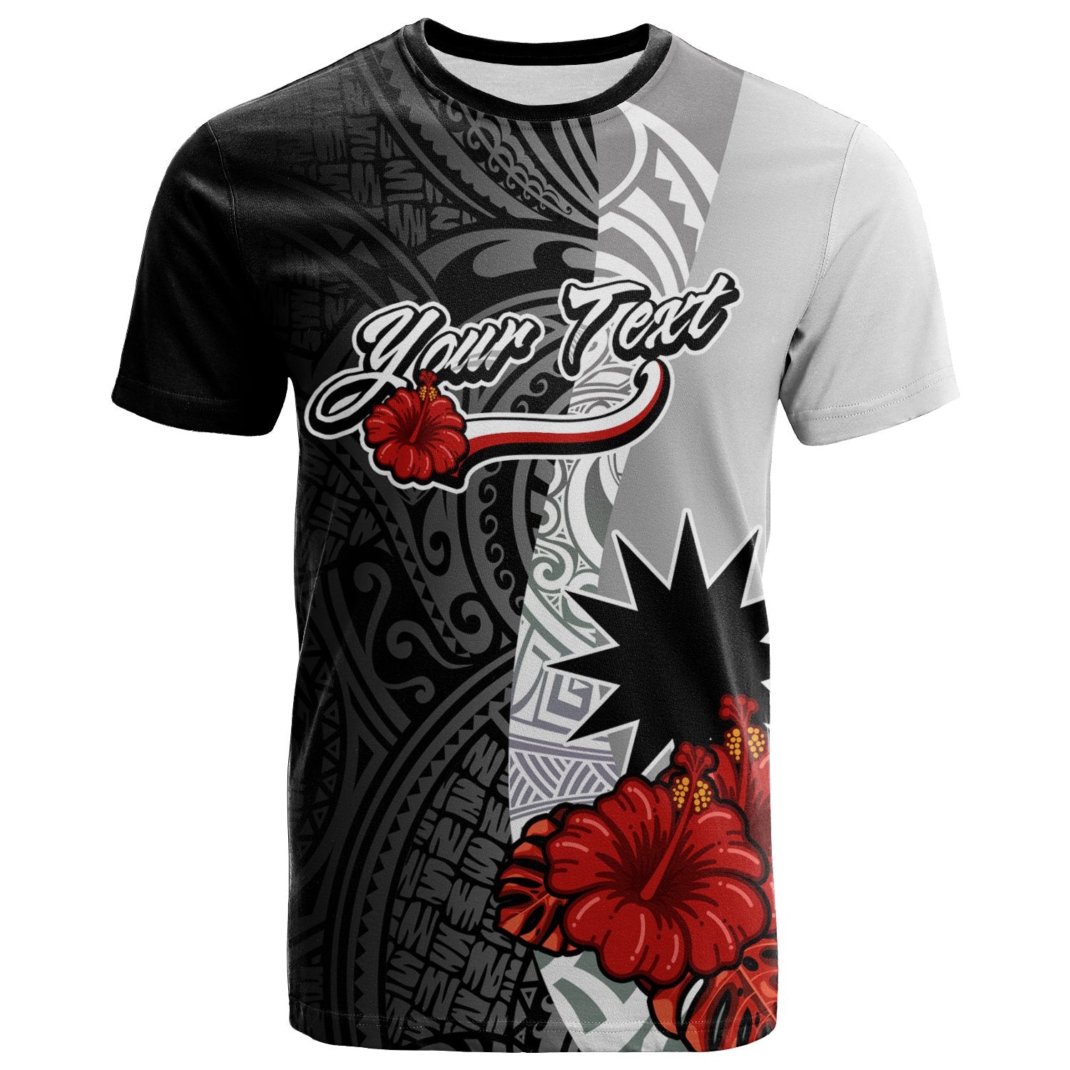 Nauru Polynesian Custom T Shirt Coat Of Arms With Hibiscus White Unisex Art - Polynesian Pride