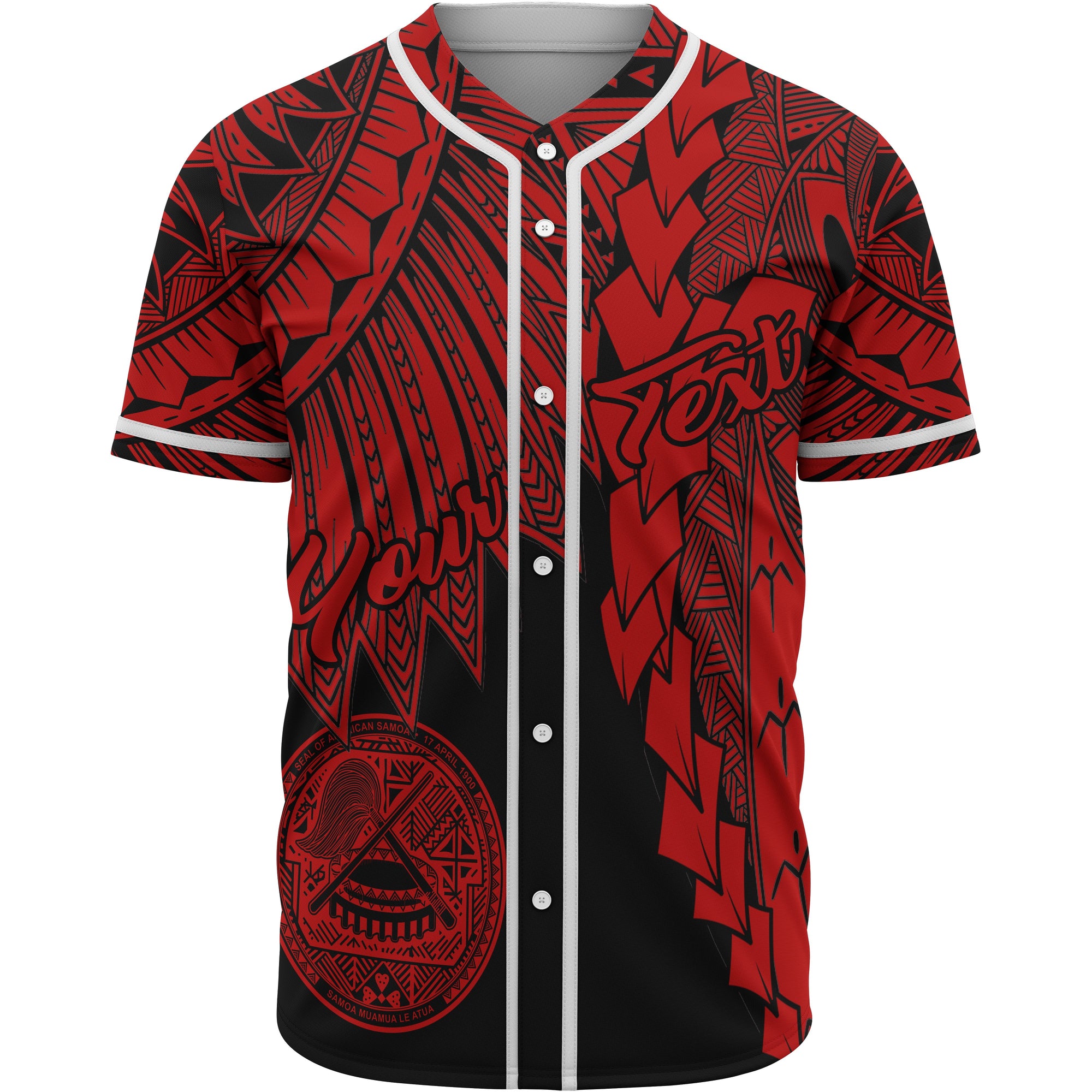 American Samoa Polynesian Custom Personalised Baseball Shirt - Tribal Wave Tattoo Red Unisex Red - Polynesian Pride