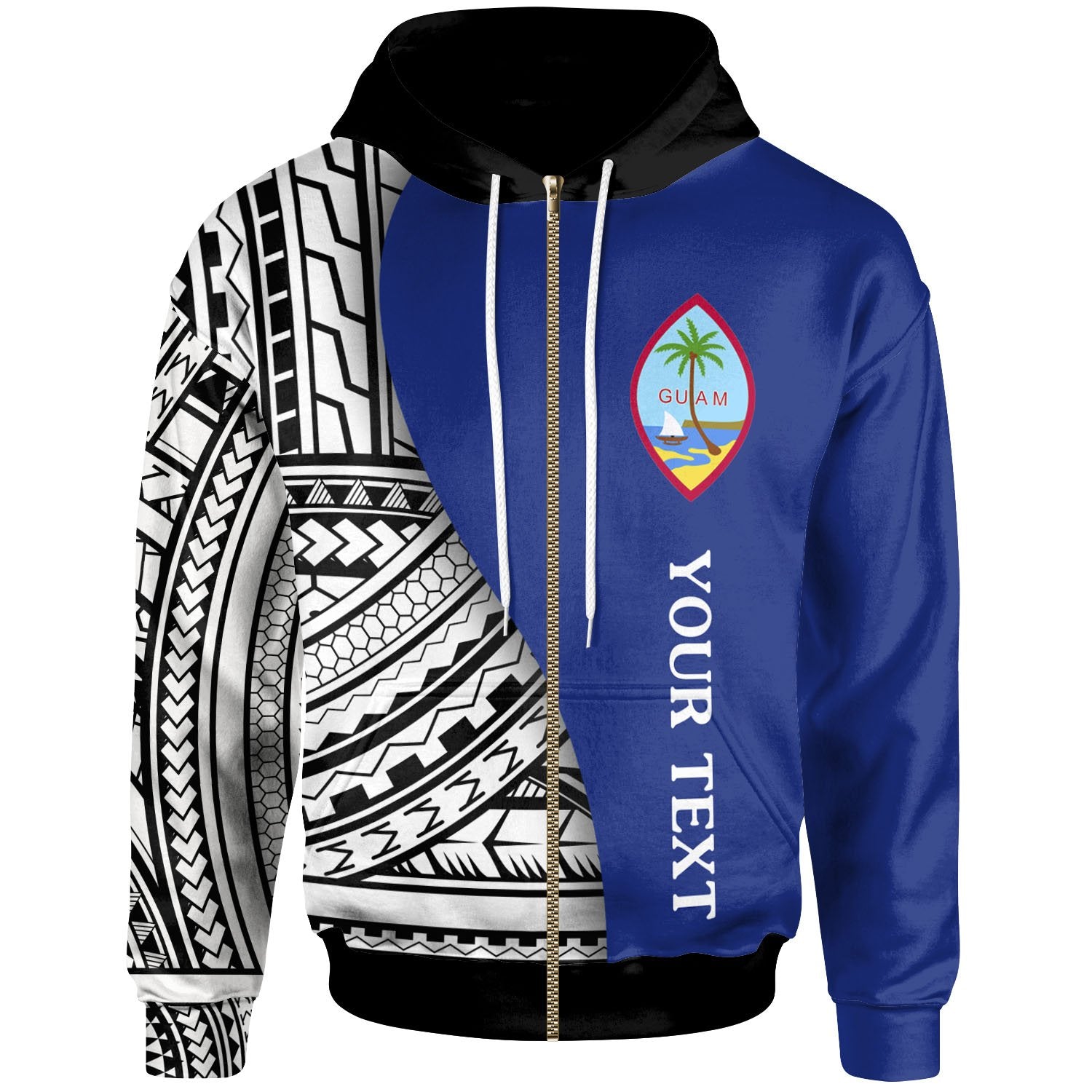 Guam Custom Zip up Hoodie Coat of Arm and Polynesian Patterns Unisex Blue - Polynesian Pride