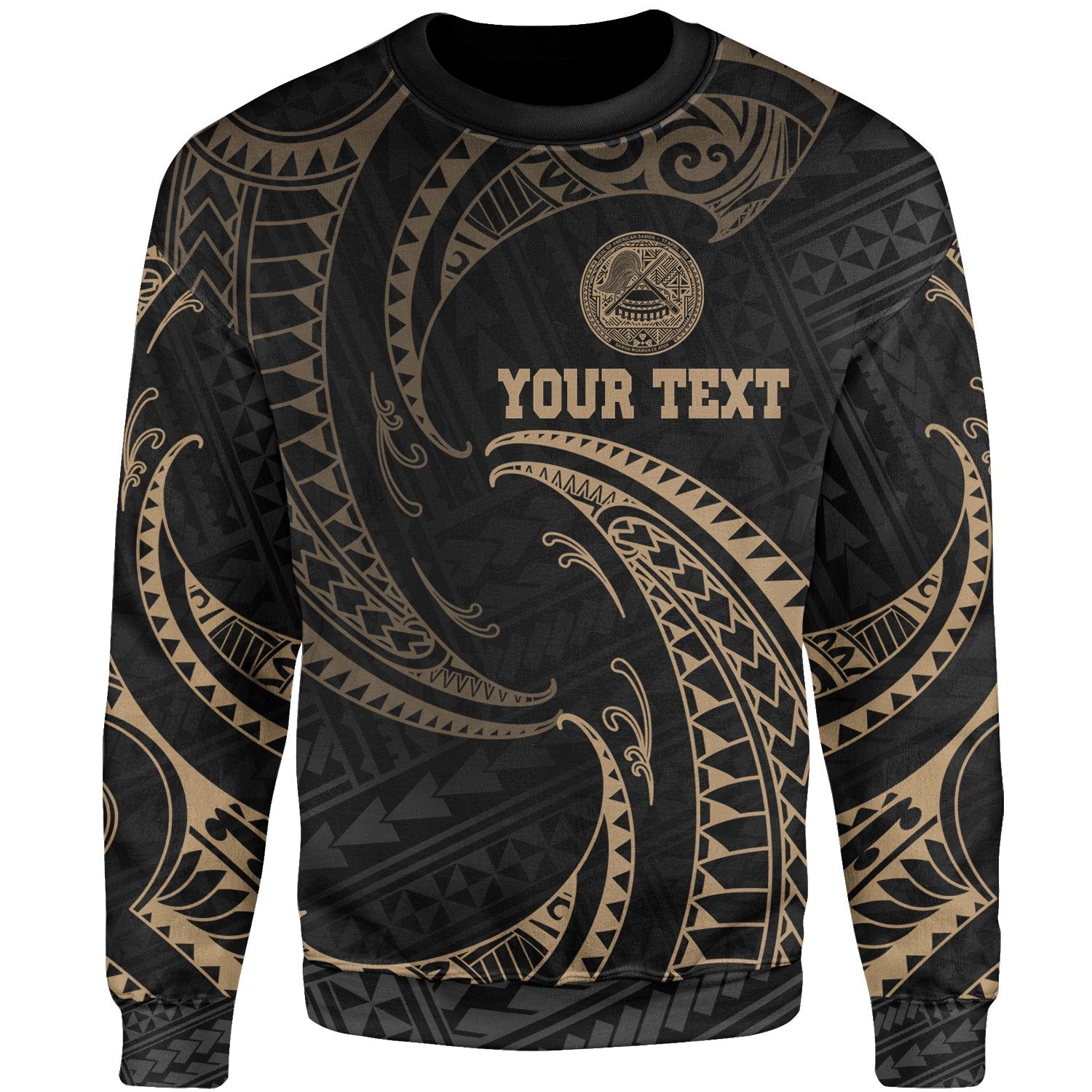 American Samoa Polynesian Custom Personalised Sweater - Gold Tribal Wave Unisex Gold - Polynesian Pride