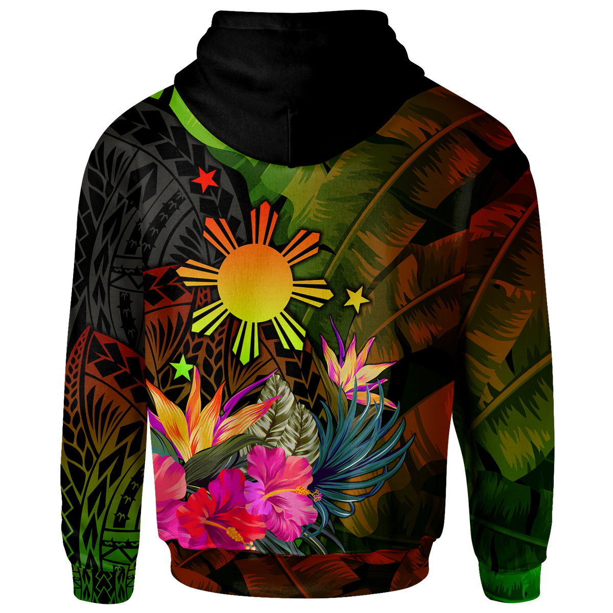 The Philippines Polynesian Hoodie Hibiscus and Banana Leaves - Polynesian Pride