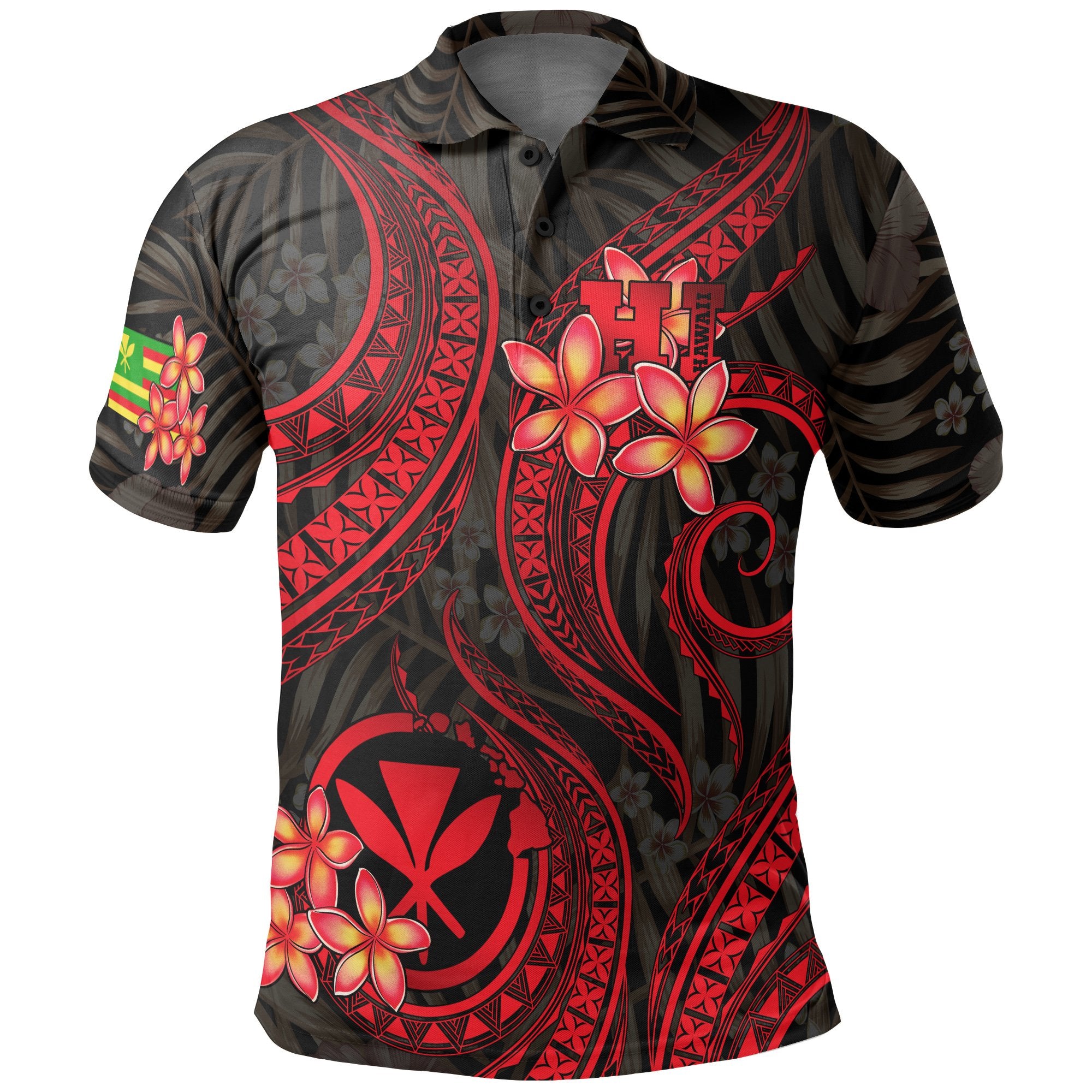 Polynesian Hawaii Polo Shirt Red Plumeria Unisex RED - Polynesian Pride