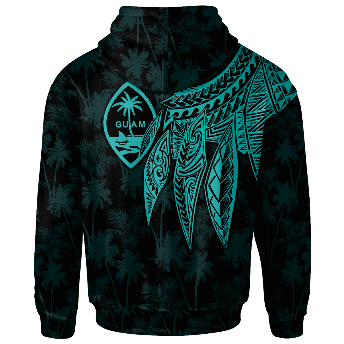 Guam Zip up Hoodie Polynesian Wings (TurQuoiSe) - Polynesian Pride