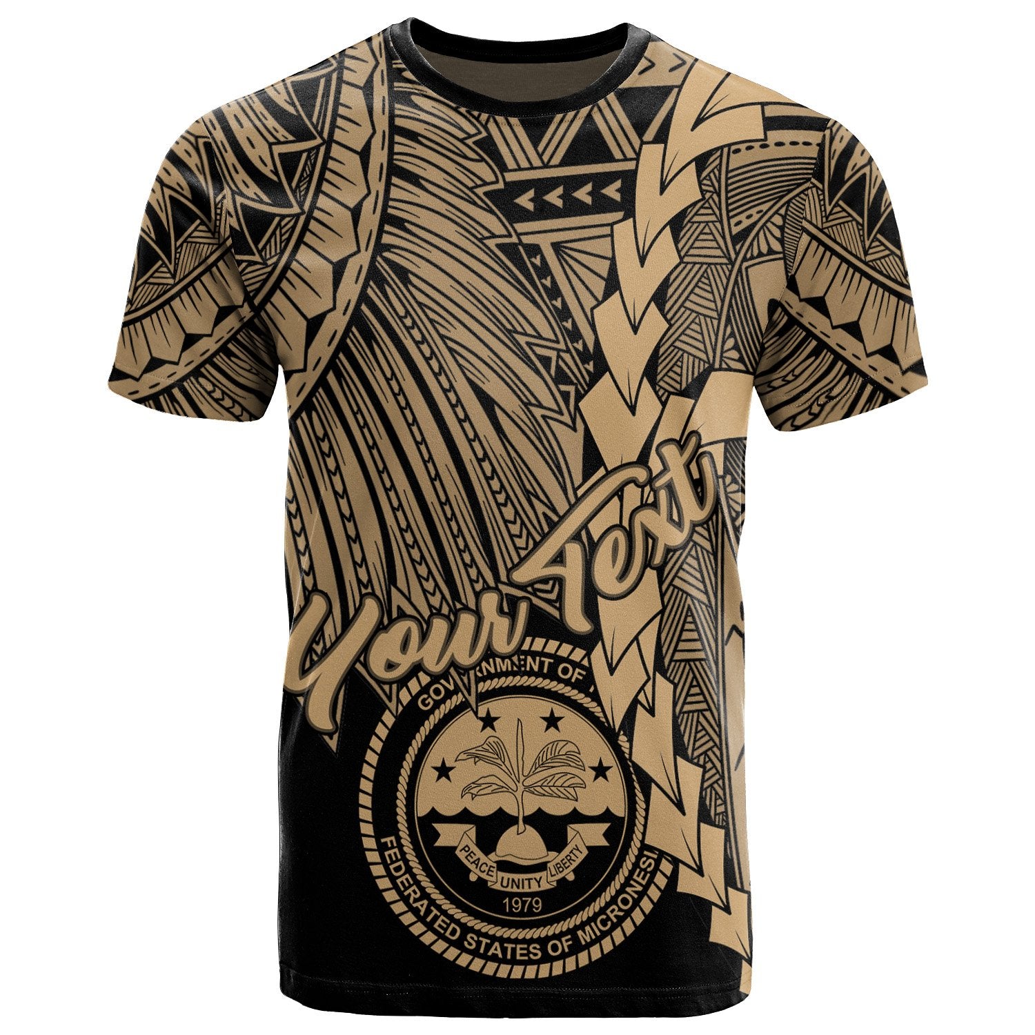 Federated States of Micronesia Custom T Shirt Tribal Wave Tattoo Gold Unisex Gold - Polynesian Pride
