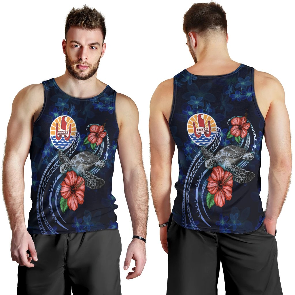 Tahiti Polynesian Men Tank Top - Blue Turtle Hibiscus Blue - Polynesian Pride