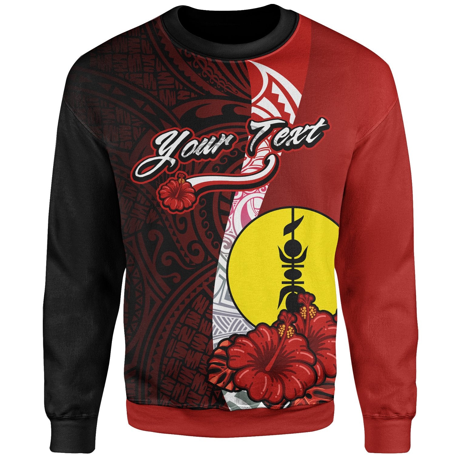 New Caledonia Polynesian Custom Personalised Sweater - Coat Of Arm With Hibiscus Unisex Red - Polynesian Pride