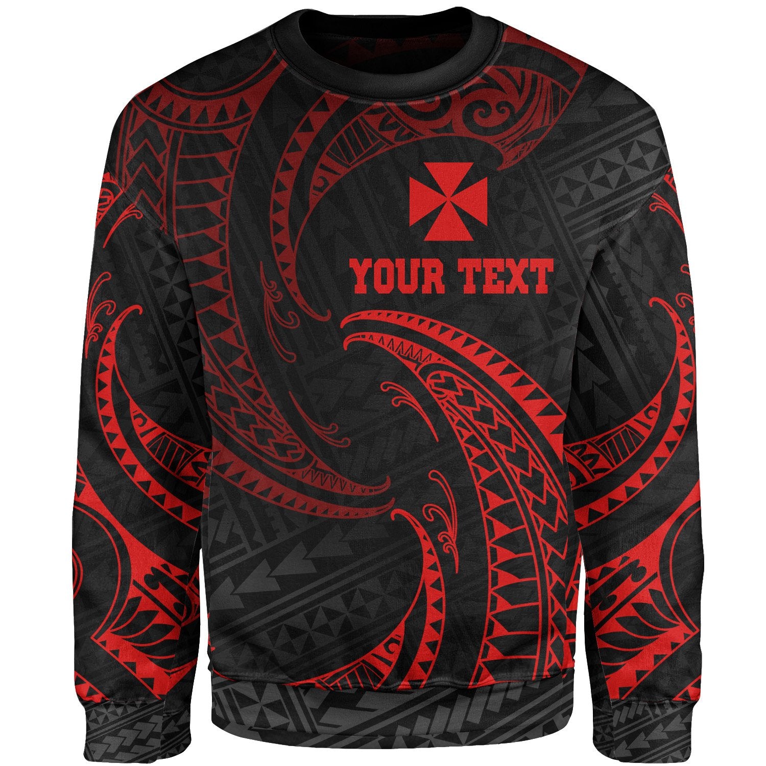 Wallis And Futuna Polynesian Custom Personalised Sweater - Red Tribal Wave Unisex Red - Polynesian Pride