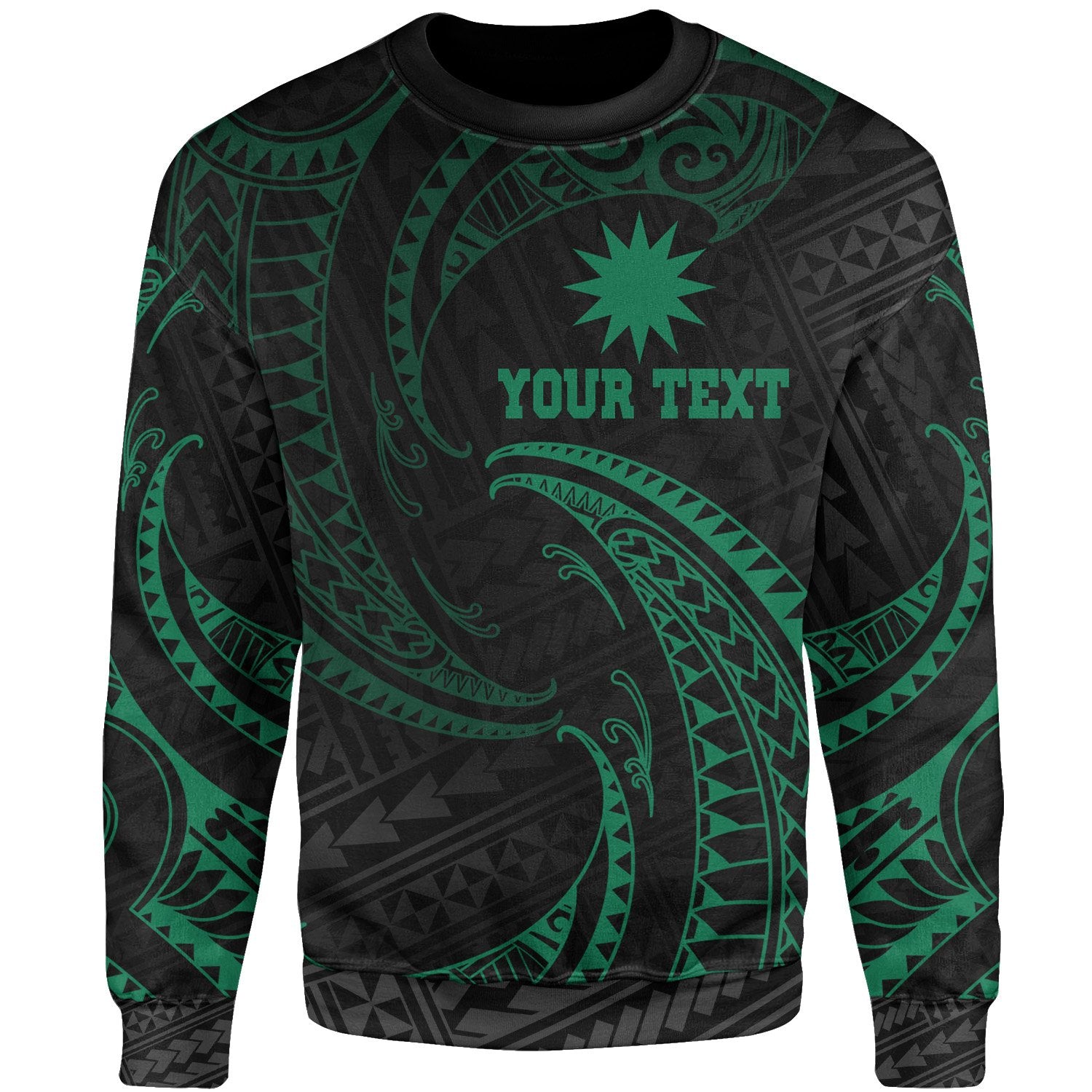 Nauru Polynesian Custom Personalised Sweater - Green Tribal Wave Unisex Green - Polynesian Pride