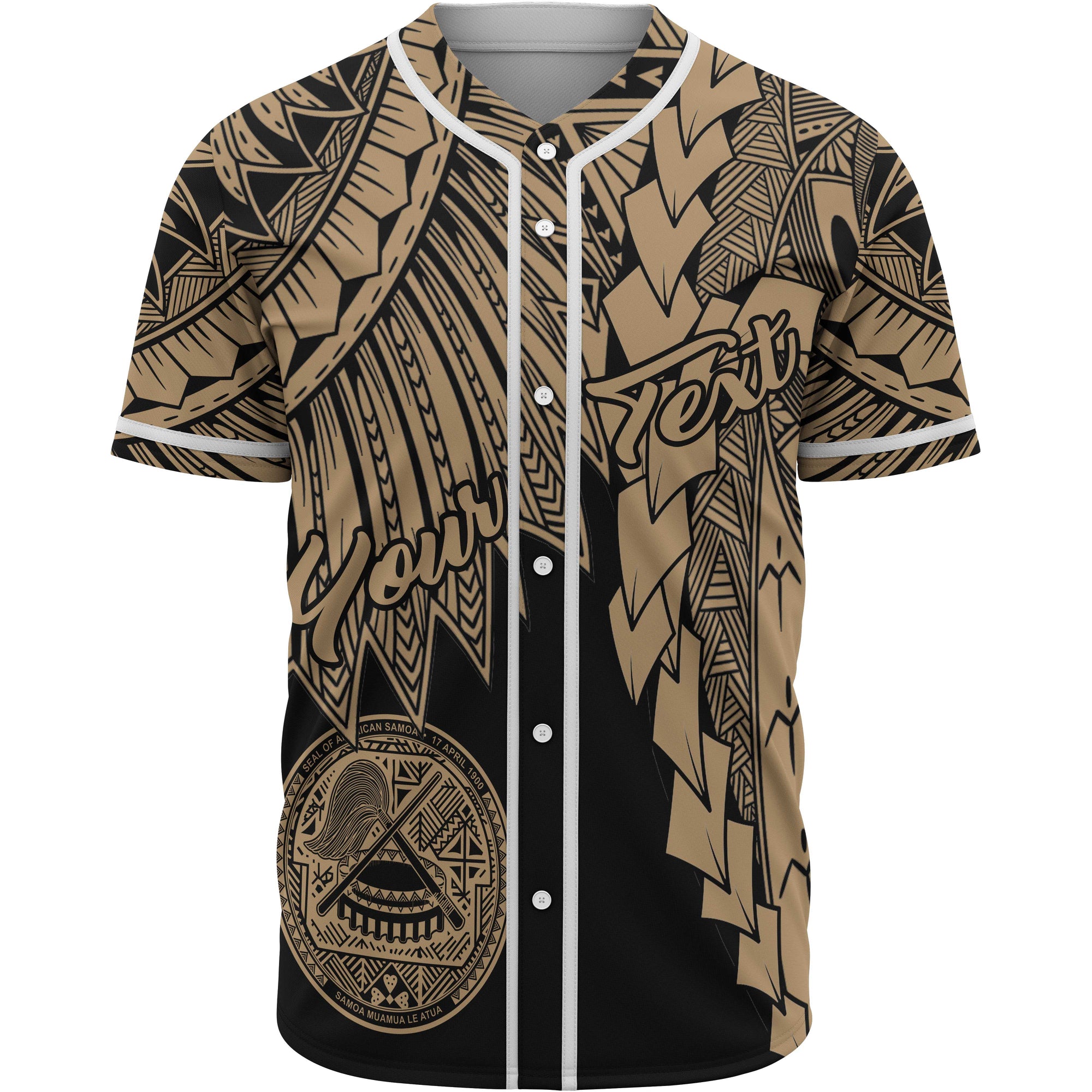 American Samoa Polynesian Custom Personalised Baseball Shirt - Tribal Wave Tattoo Gold Unisex Gold - Polynesian Pride