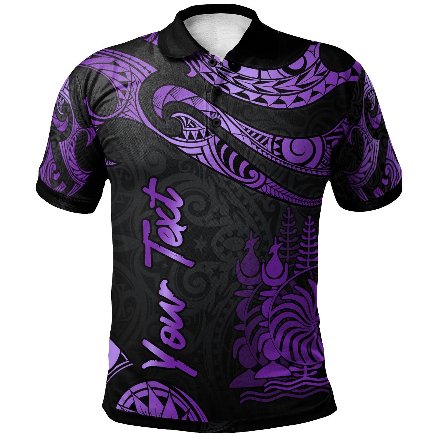 New Caledonia Custom Polo Shirt Polynesian Tattoo Purple Version Unisex Purple - Polynesian Pride