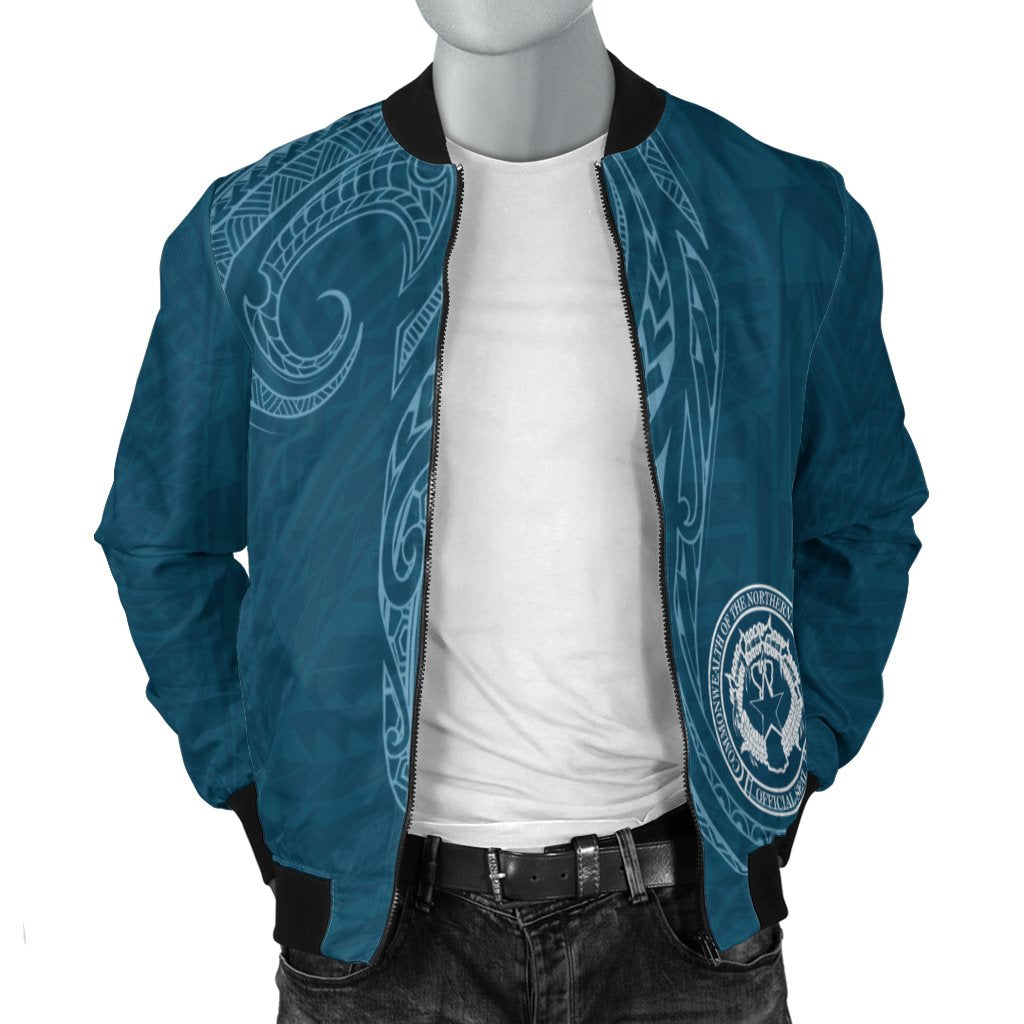 Northern Mariana Islands Men's Bomber Jacket - Polynesian Style Blue - Polynesian Pride