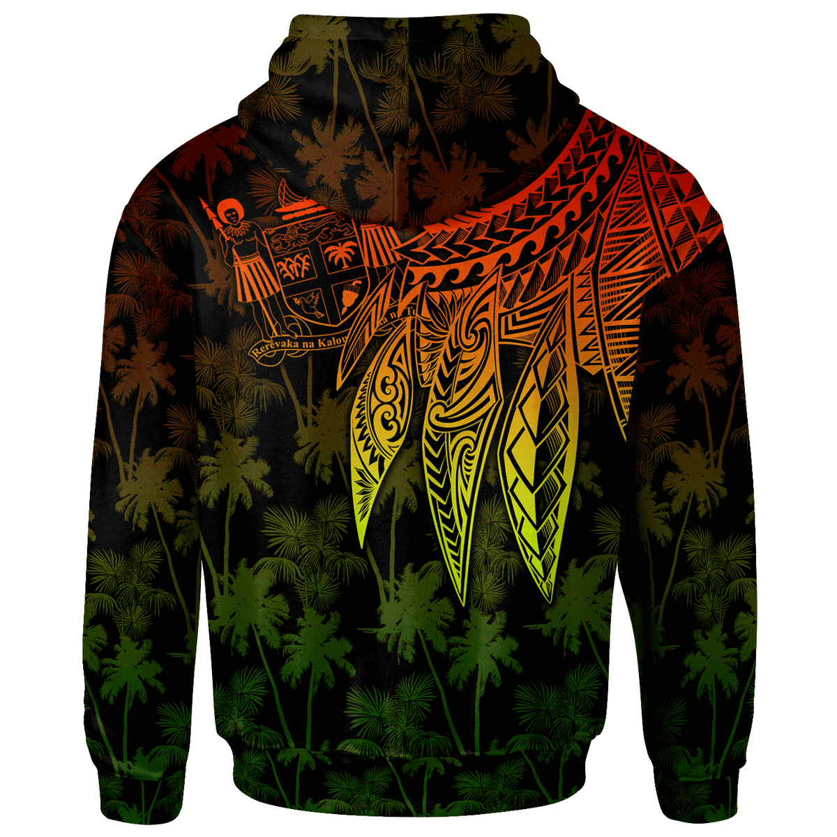 Fiji Custom Hoodie Polynesian Wings (Reggae) - Polynesian Pride