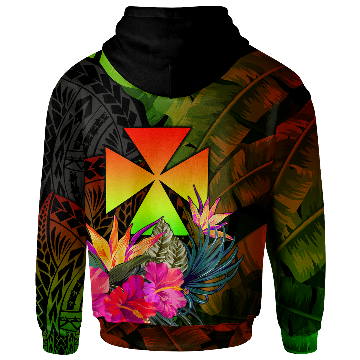 Wallis and Futuna Polynesian Custom Zip up Hoodie Hibiscus and Banana Leaves - Polynesian Pride
