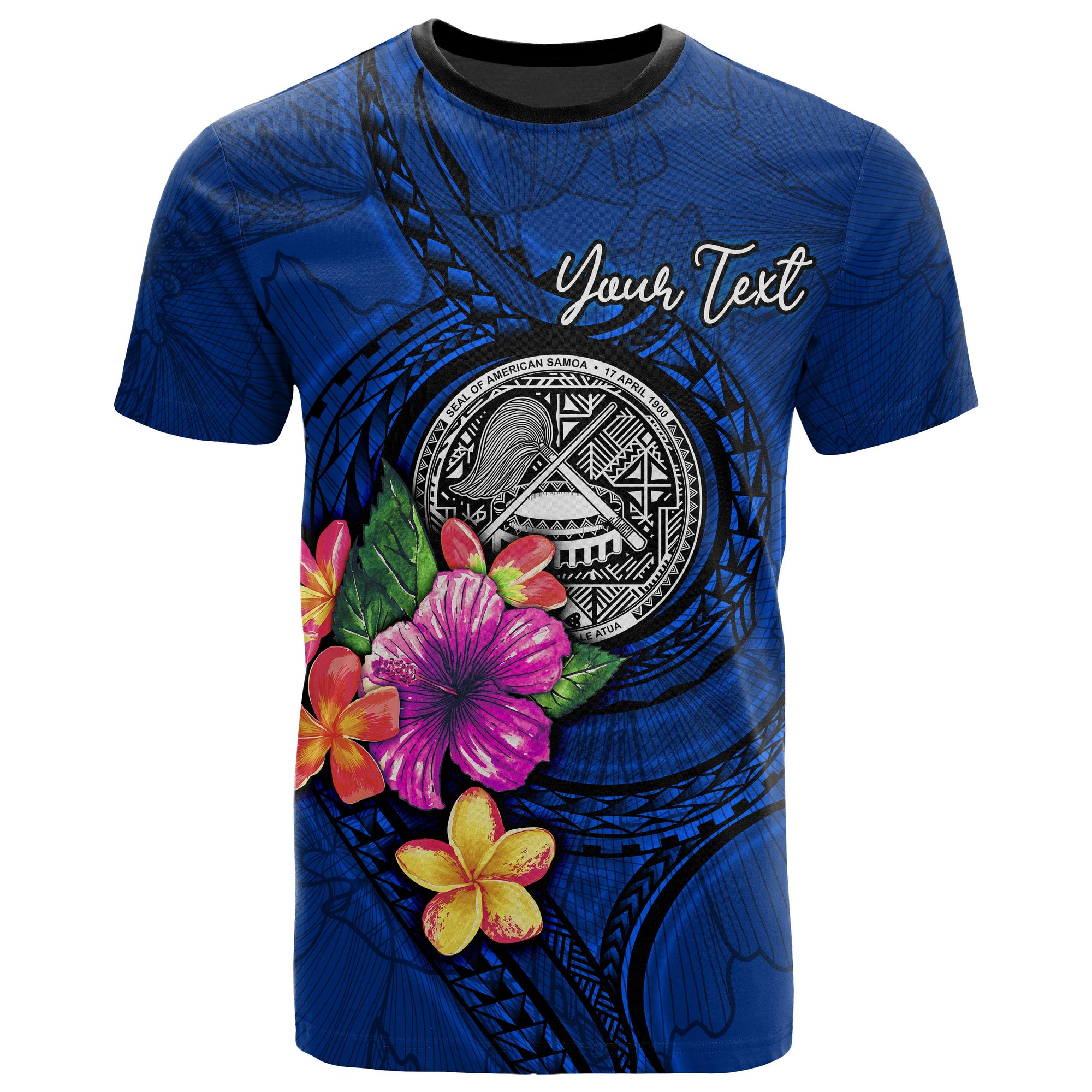 American Samoa Polynesian Custom T Shirt Floral With Seal Blue Unisex Blue - Polynesian Pride