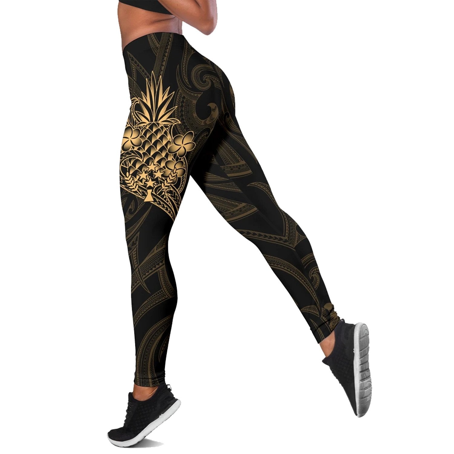 Kosrae Micronesia Women's Leggings - Gold Pineapple Black - Polynesian Pride