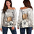 Tokelau Women's Off Shoulder Sweaters - Vintage Luxury Floral Style Nude - Polynesian Pride