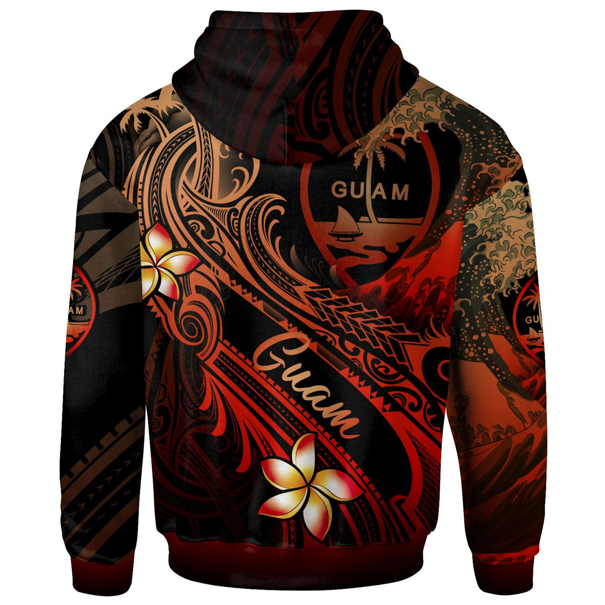 Guam Polynesian Zip up Hoodie Plumeria Flowers and Waves - Polynesian Pride