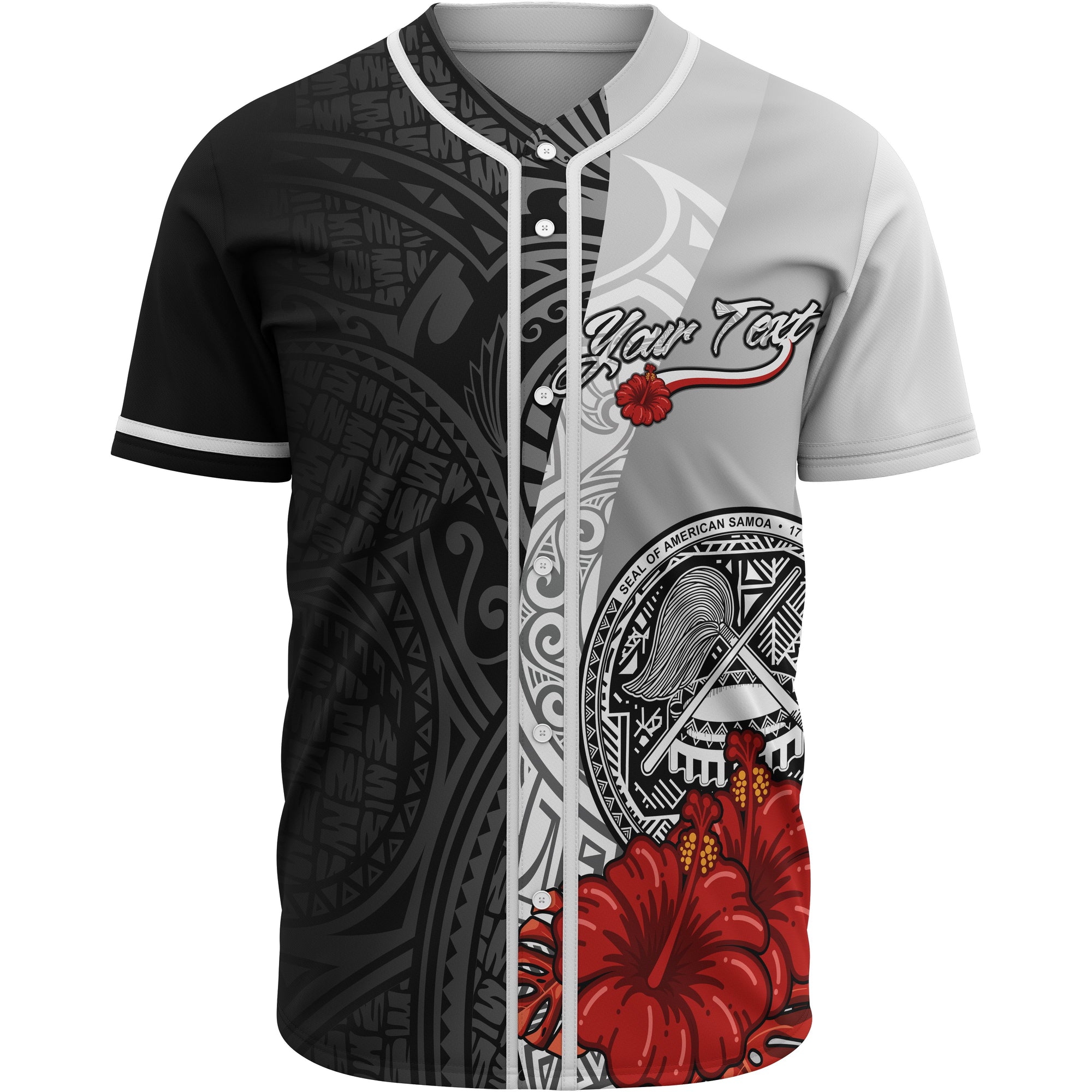 American Samoa Polynesian Custom Personalised Baseball Shirt - Coat Of Arm With Hibiscus White Unisex White - Polynesian Pride