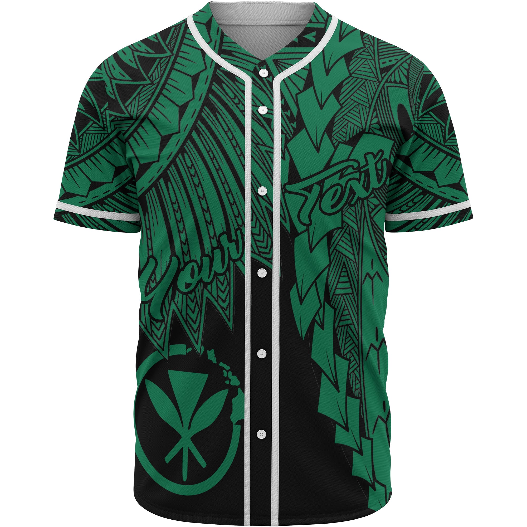 Hawaii Kanaka Maoli Polynesian Custom Personalised Baseball Shirt - Tribal Wave Tattoo Green Unisex Green - Polynesian Pride