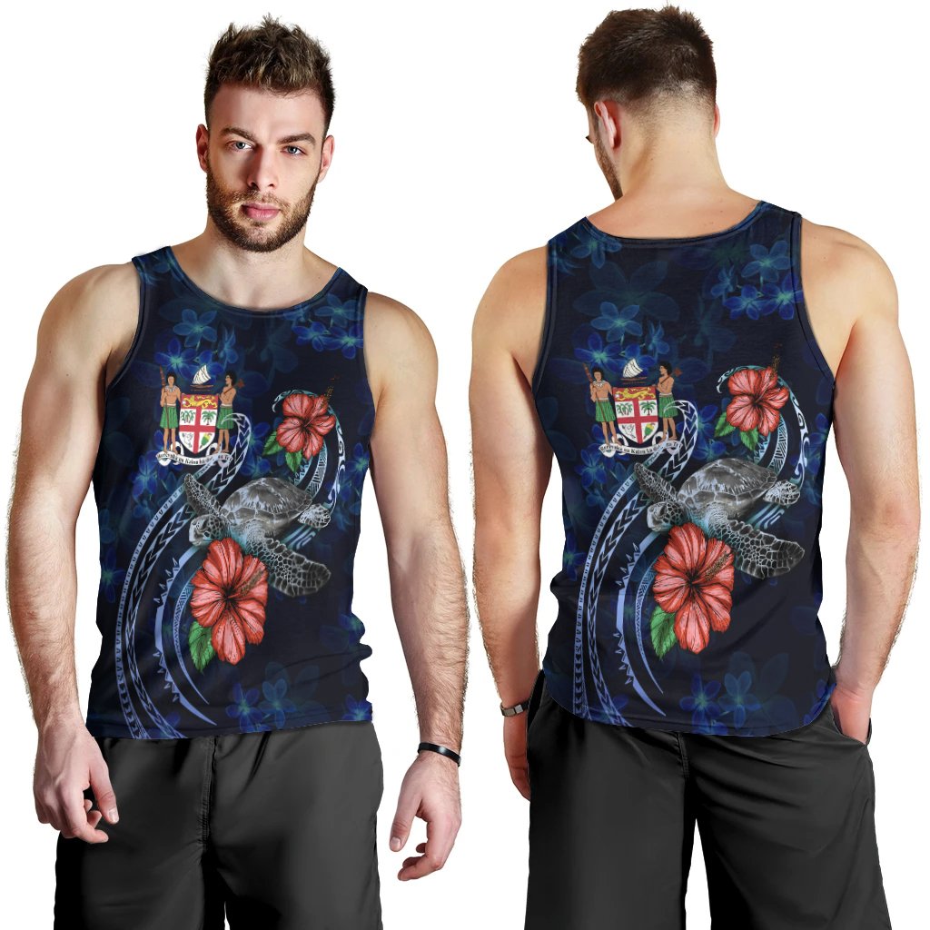 Fiji Polynesian Men Tank Top - Blue Turtle Hibiscus Blue - Polynesian Pride