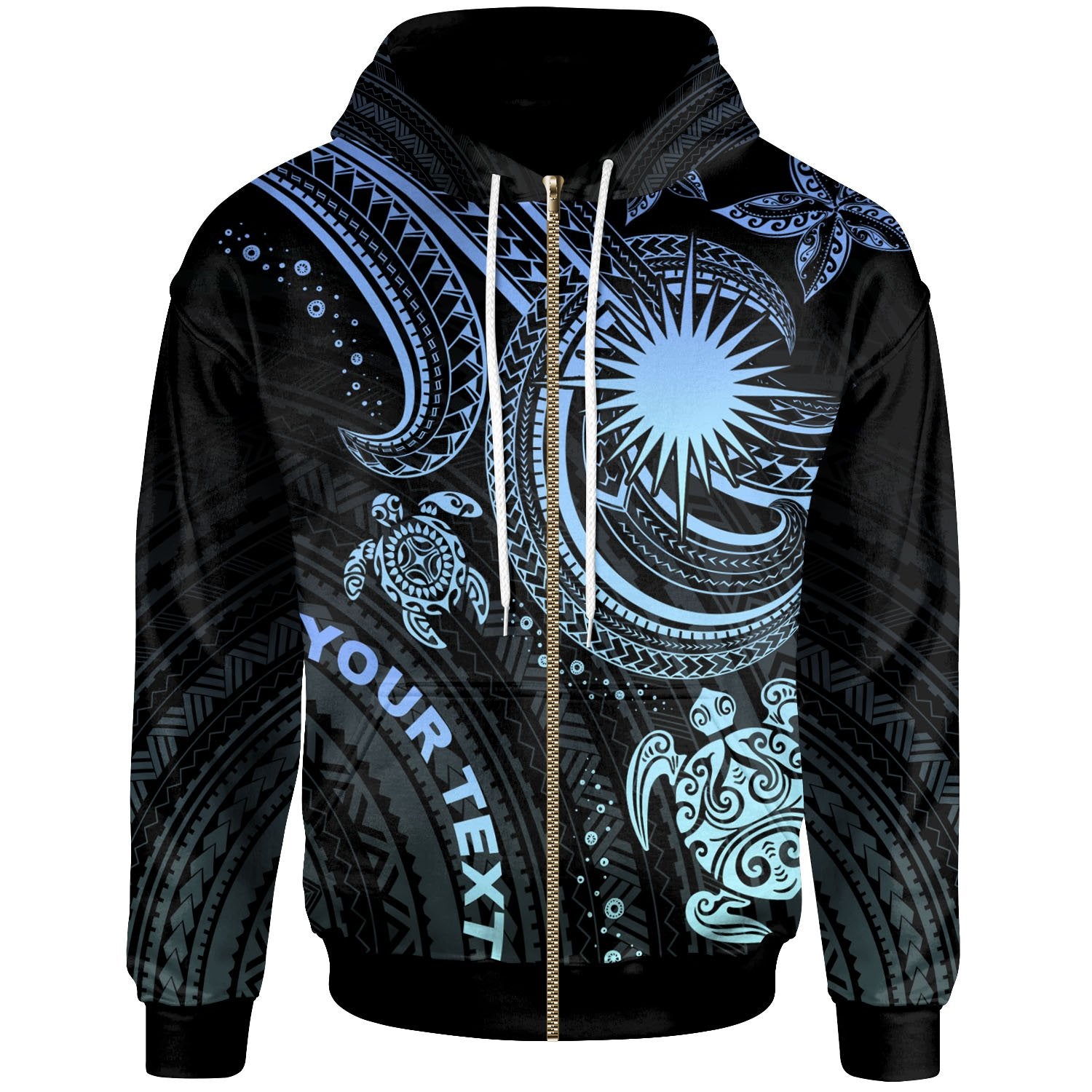 Marshall Islands Custom Zip up Hoodie Blue Turtle Unisex Blue - Polynesian Pride