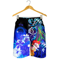 Federated States of Micronesia Men's Shorts - Humpback Whale with Tropical Flowers (Blue) - Polynesian Pride