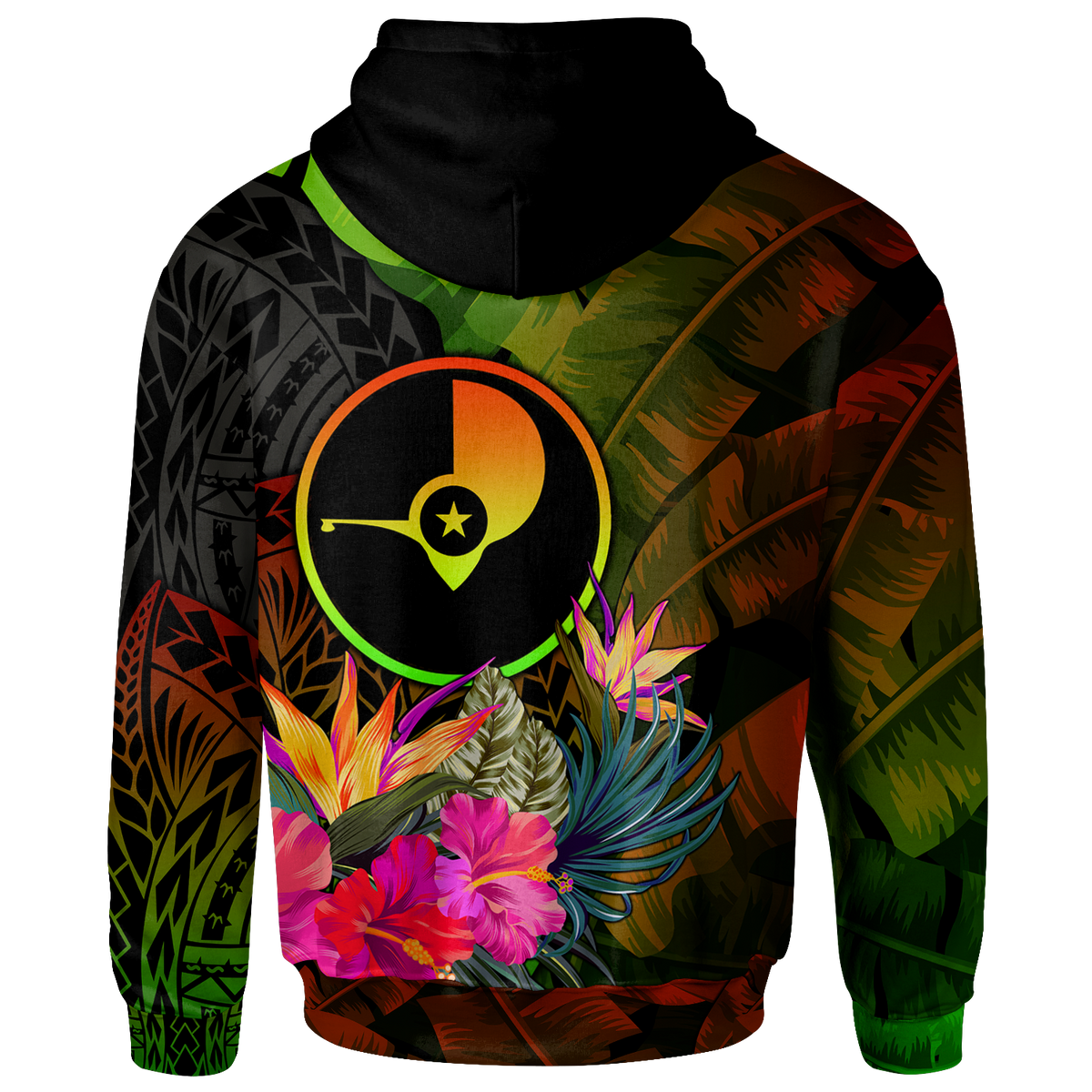 YAP Polynesian Zip up Hoodie Hibiscus and Banana Leaves - Polynesian Pride