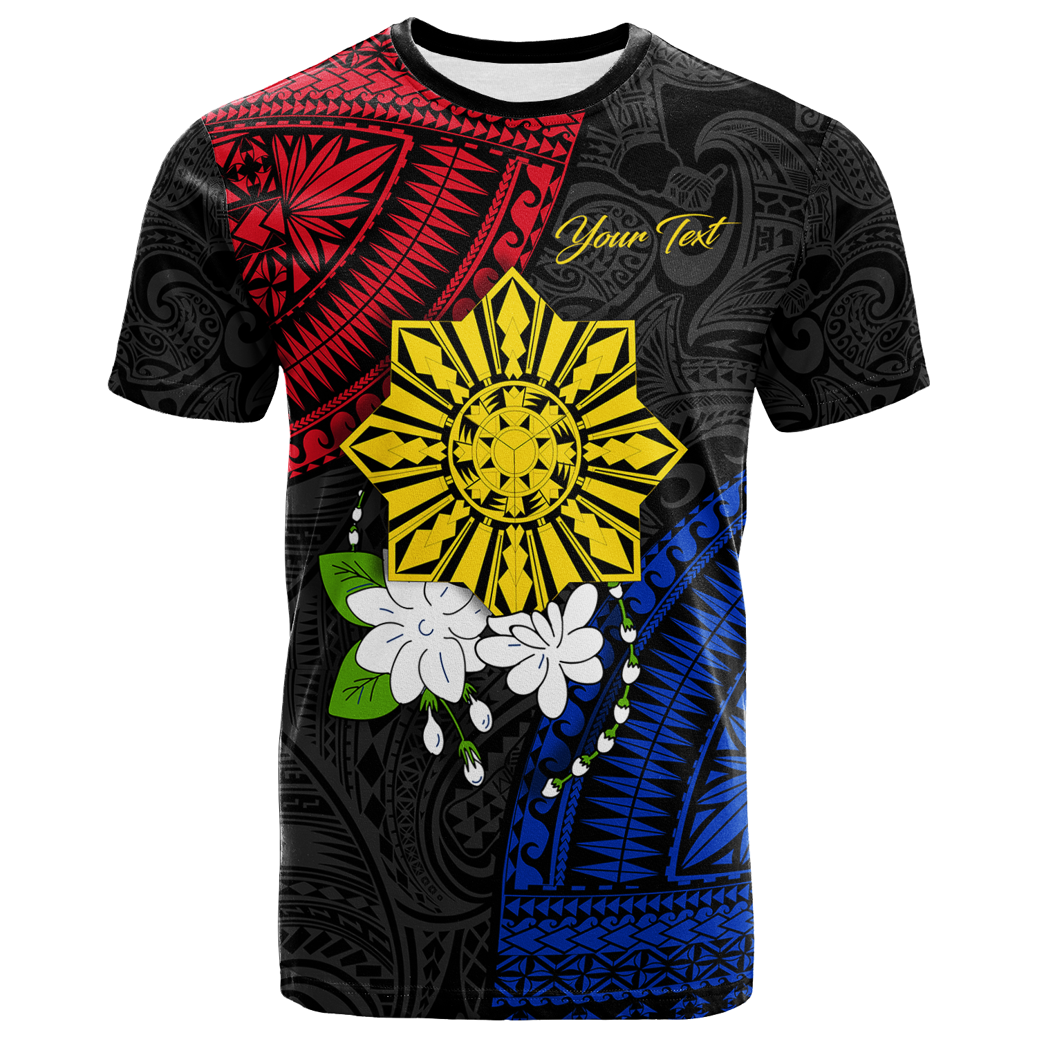 Custom Philippines Sampaguita Filipino Sun T Shirt LT12 Unisex Black - Polynesian Pride