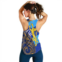 Fiji Women's Racerback Tank - Flag's Color With Gold Polynesian Pattern - LT20 - Polynesian Pride