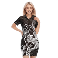 (Custom Personalised) Polynesian Shark Tattoo Hawaii Tribal Polo Dress - LT12 Women Black - Polynesian Pride
