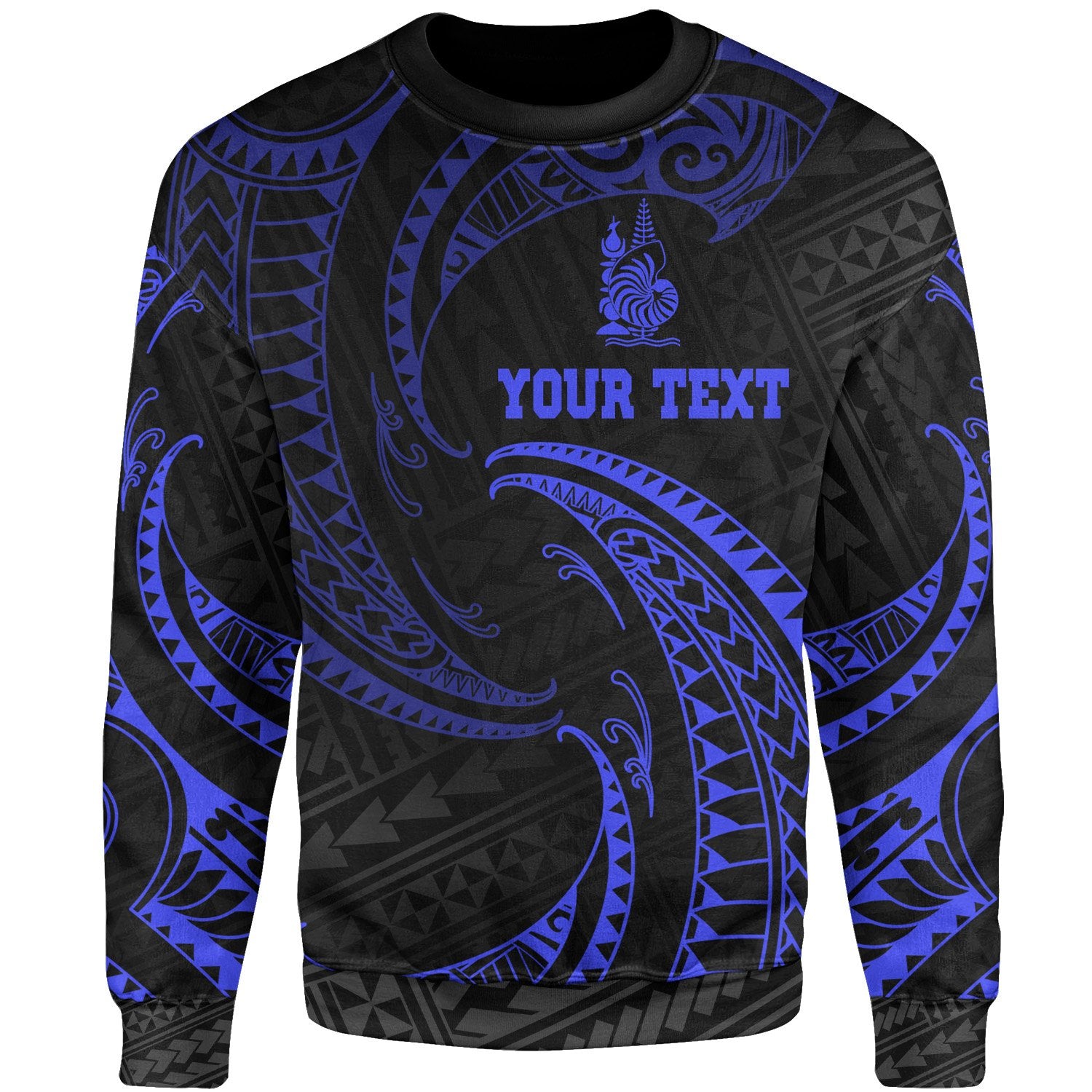 New Caledonia Polynesian Custom Personalised Sweater - Blue Tribal Wave Unisex Blue - Polynesian Pride