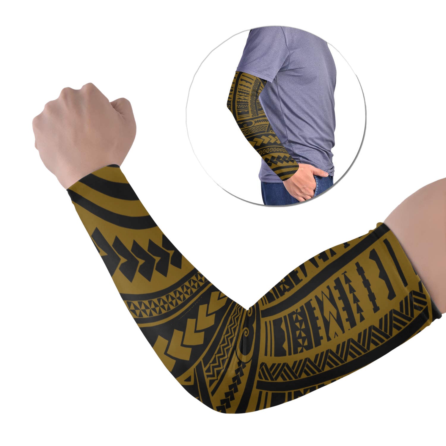 Polynesian Tribal Tattoo Arm Sleeve 43 (Set of Two) Colorful No.38 LT6 Set of 2 Gold - Polynesian Pride