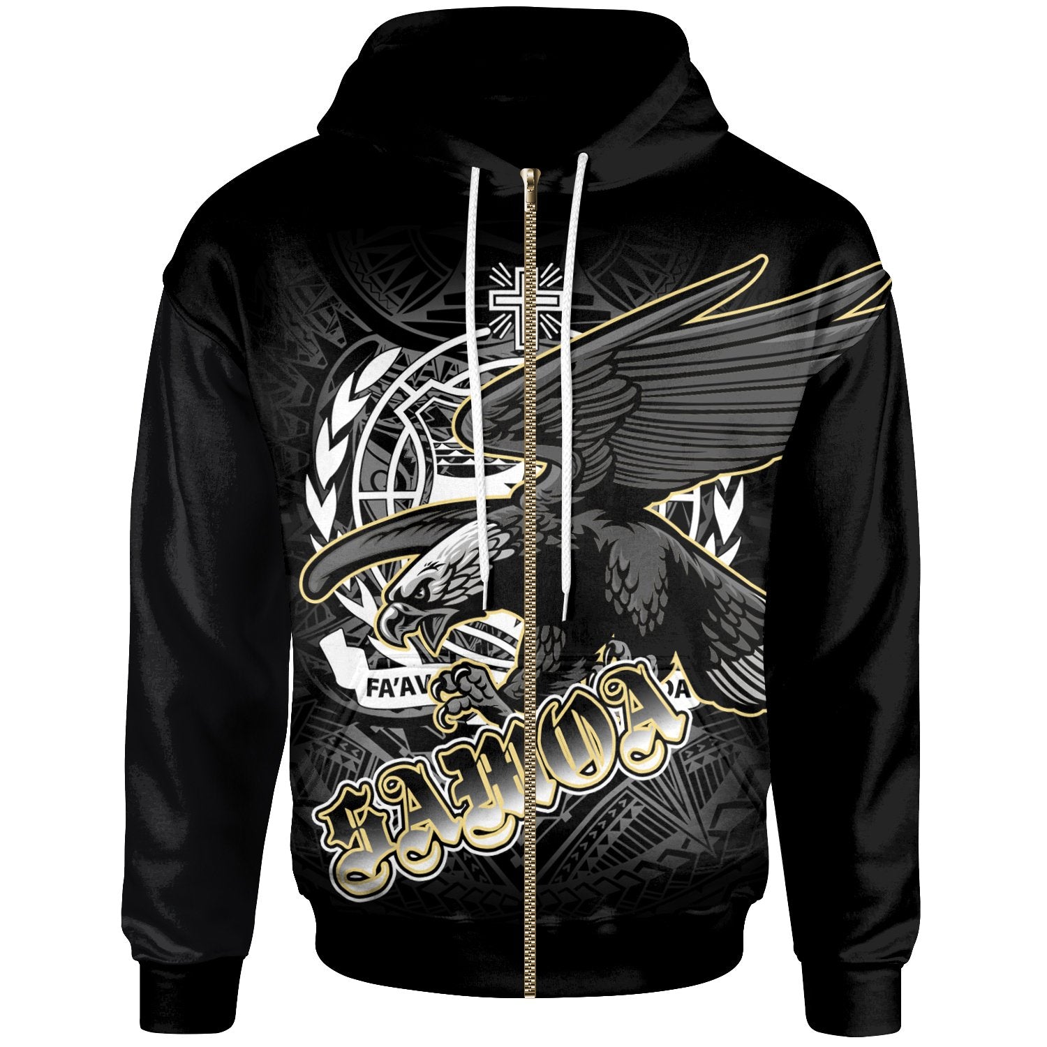 Samoa Polynesian Custom Zip up Hoodie Samoa Eagle Unisex Black - Polynesian Pride