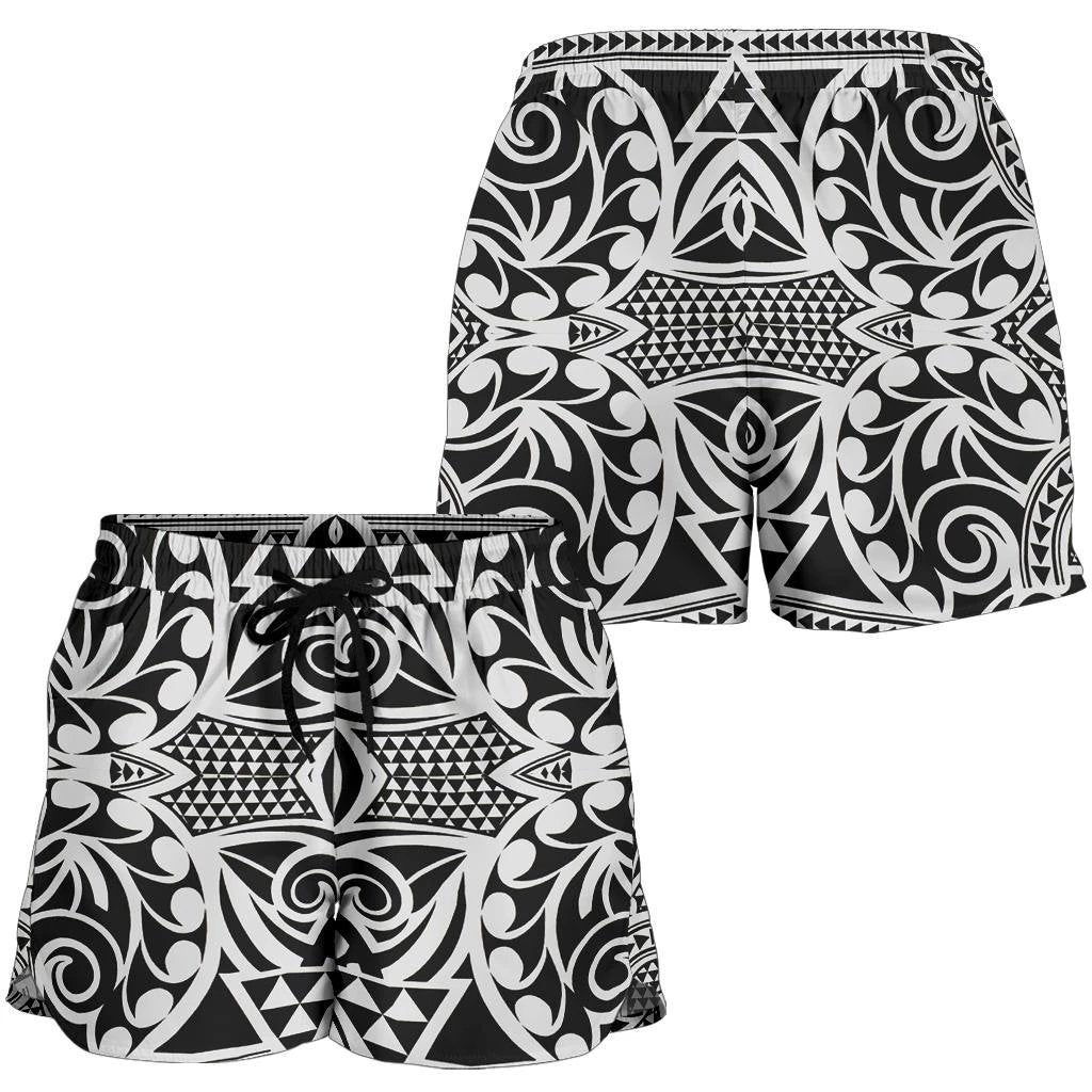 Polynesian Tribal Women's Shorts Black White Women White - Polynesian Pride