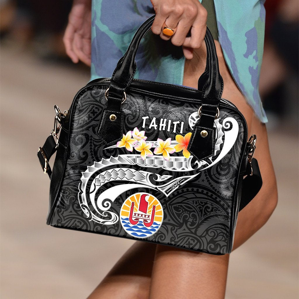 Tahiti Shoulder Handbag - Tahiti Seal Polynesian Patterns Plumeria (Black) One Size Black - Polynesian Pride