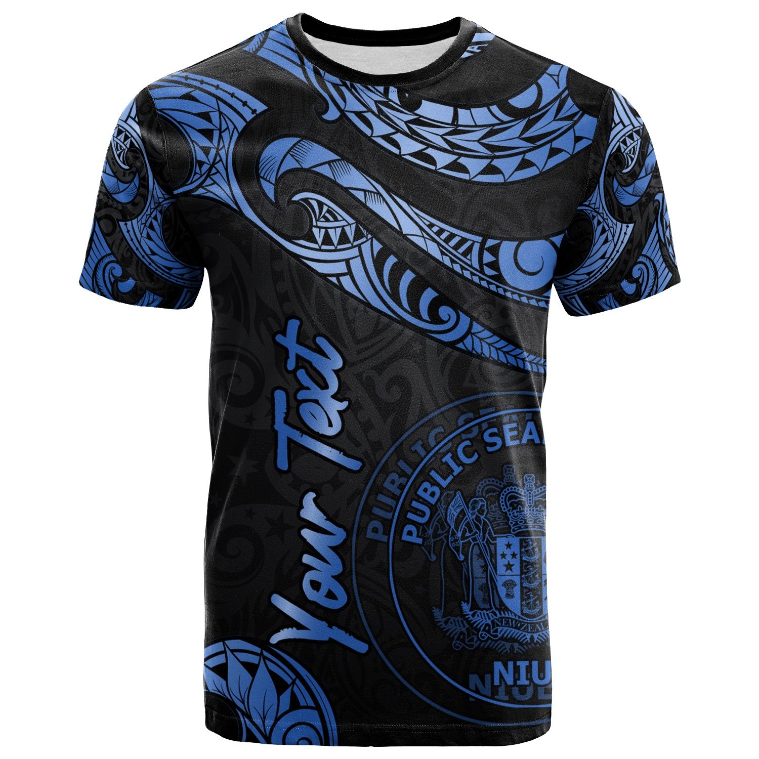 Niue Polynesian Custom T Shirt Poly Tattoo Blue Version Unisex Blue - Polynesian Pride