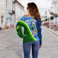 Vanuatu Malampa Fiji Day Off Shoulder Sweater - Combine Flag Design LT4 - Polynesian Pride