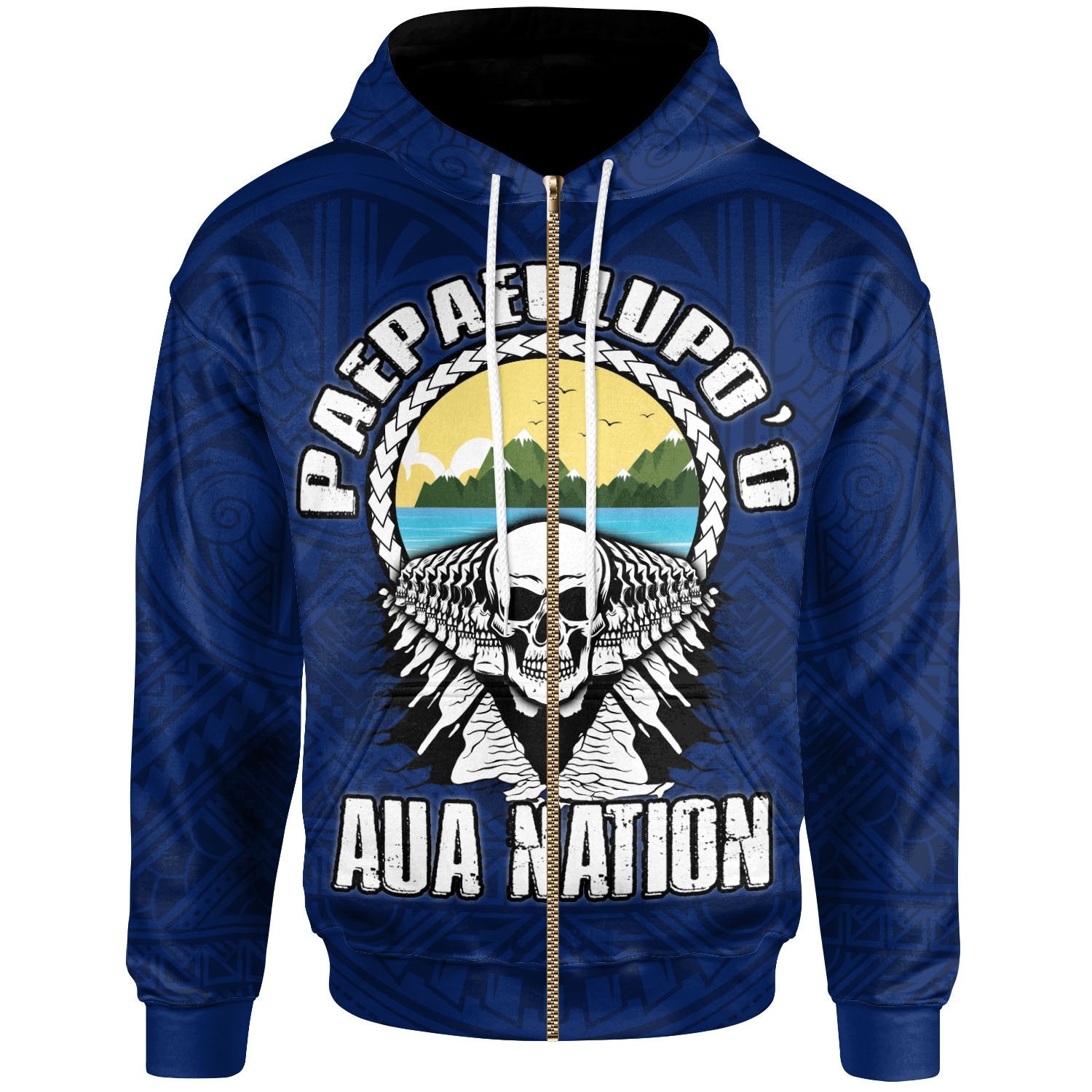 American Samoa Custom Zip up Hoodie Paepaeulupoo Aua (Ver 2) Unisex Blue - Polynesian Pride