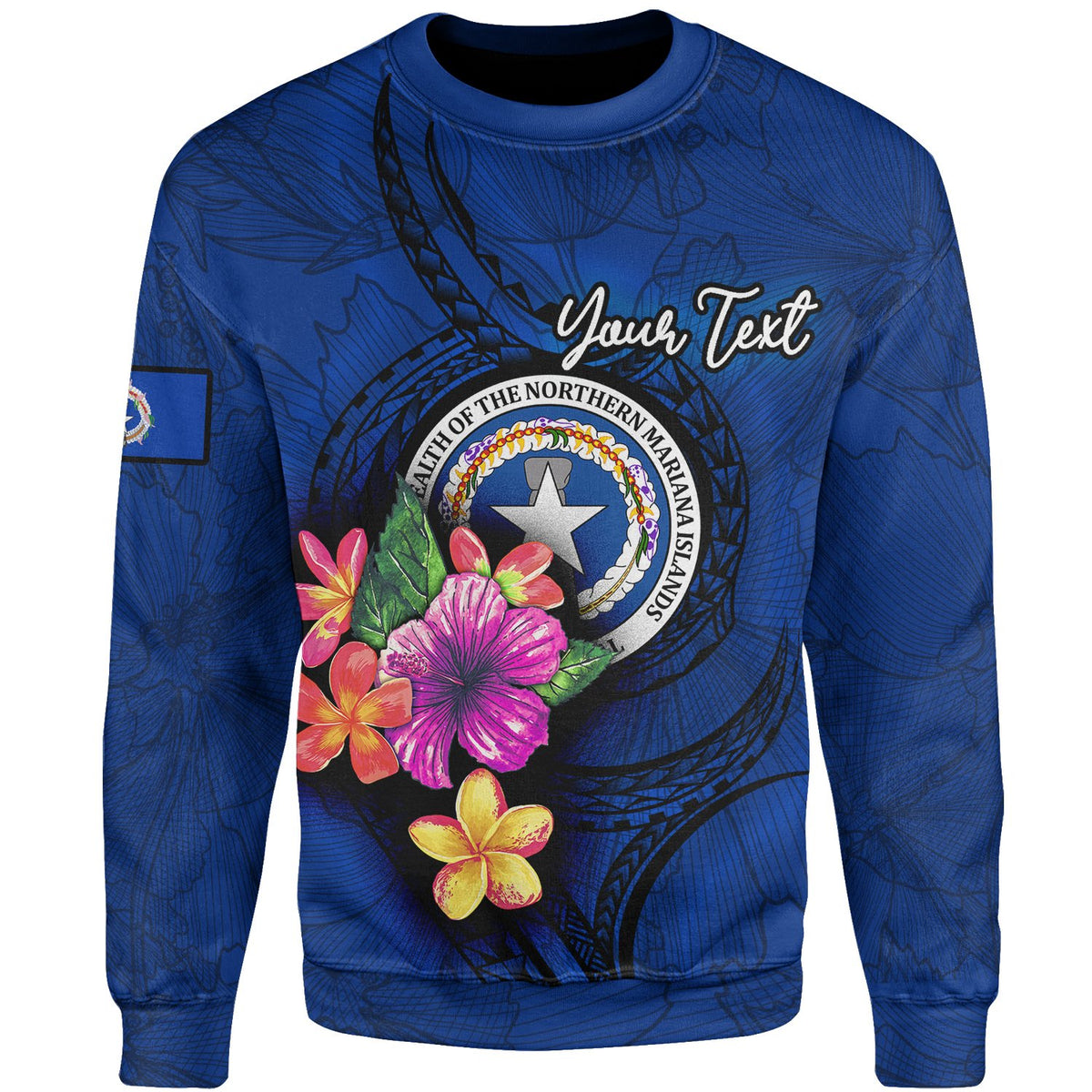 Northern Mariana Islands Polynesian Custom Personalised Sweater - Floral With Seal Blue Unisex Blue - Polynesian Pride