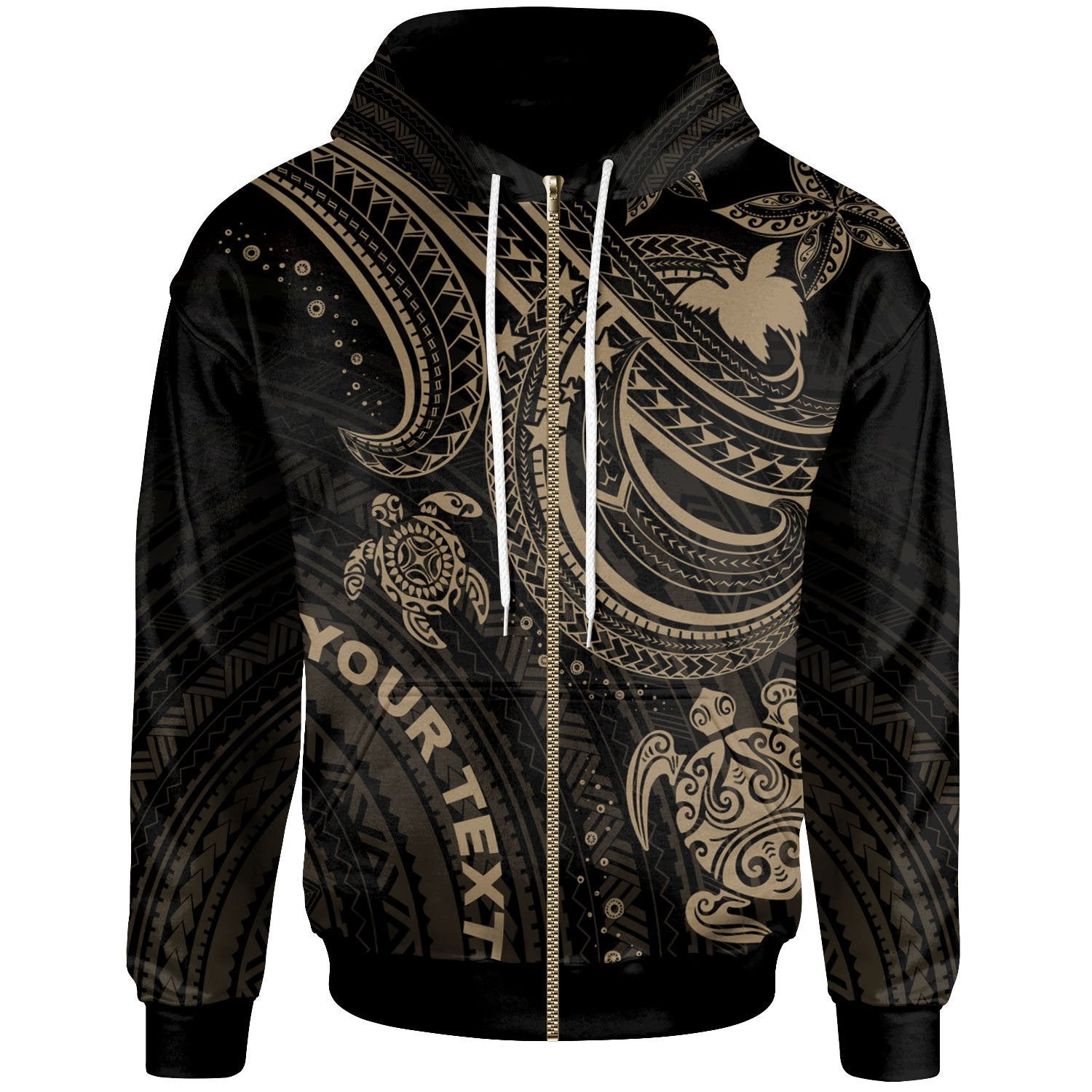 Papua New Guinea Custom Zip up Hoodie Gold Turtle Unisex Gold - Polynesian Pride