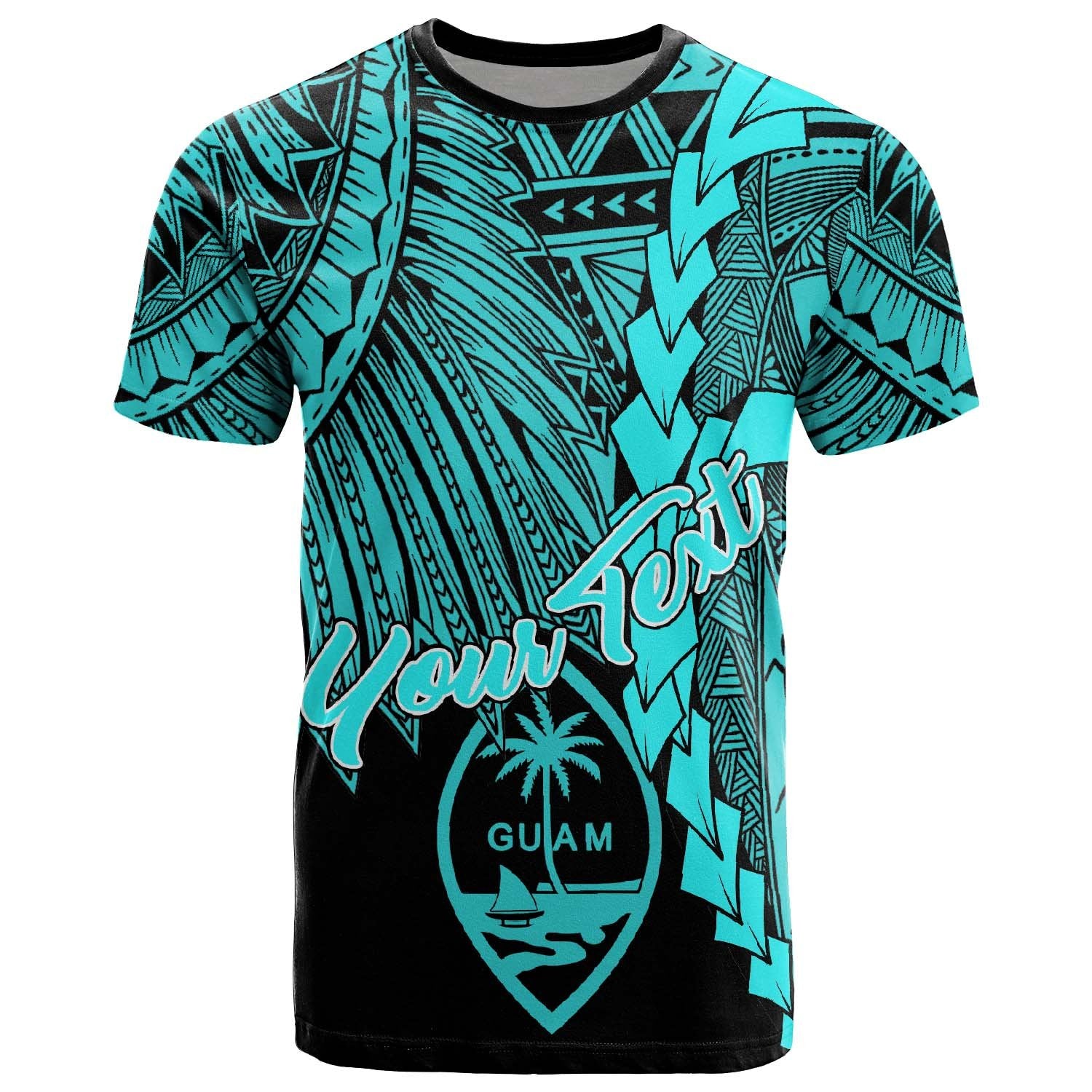 Guam Polynesian Custom T Shirt Tribal Wave Tattoo Neon Blue Unisex Neon Blue - Polynesian Pride