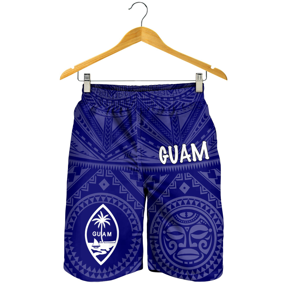 Guam Men's Short - Guam Seal With Polynesian Tattoo Style (Blue) - Polynesian Pride