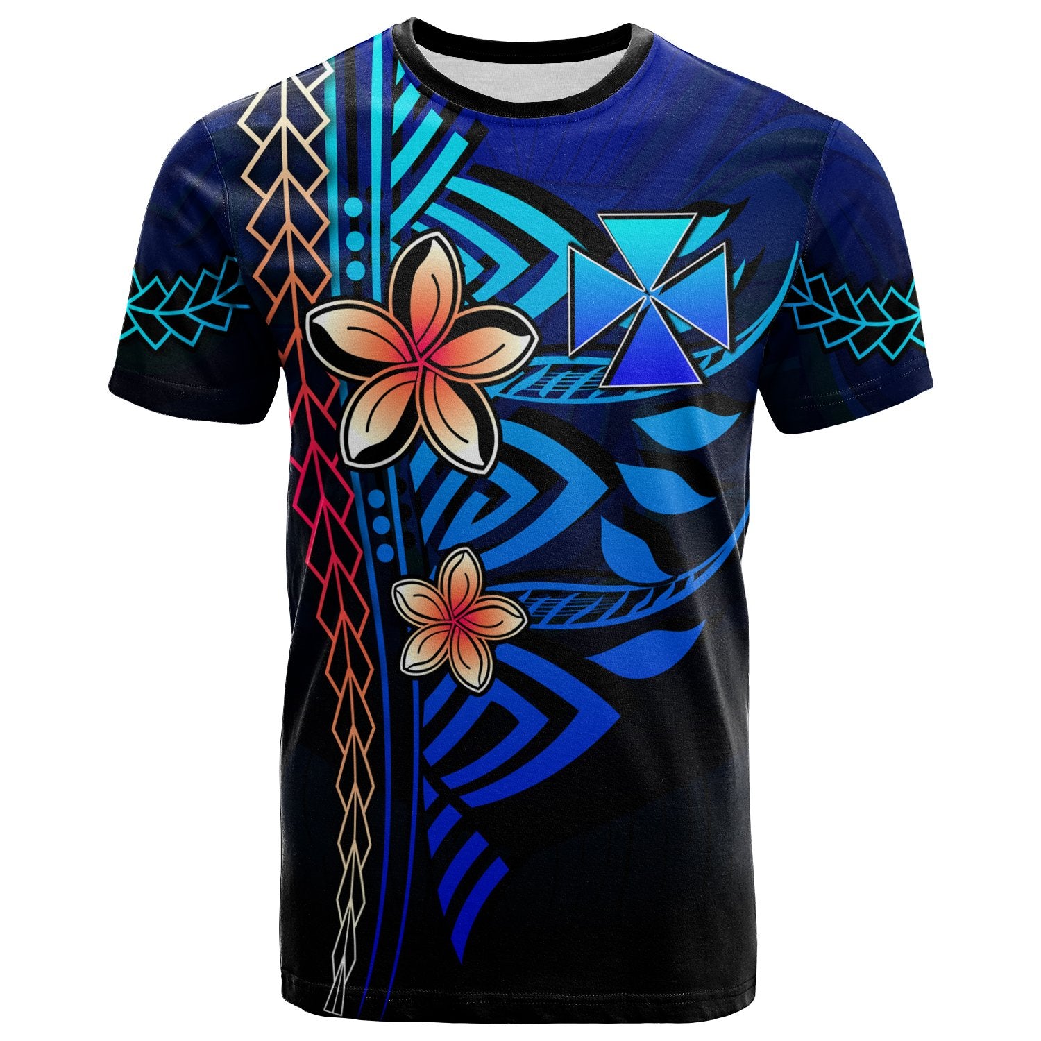 Wallis and Futuna Polynesian T Shirt Blue Vintage Tribal Mountain Unisex Blue - Polynesian Pride