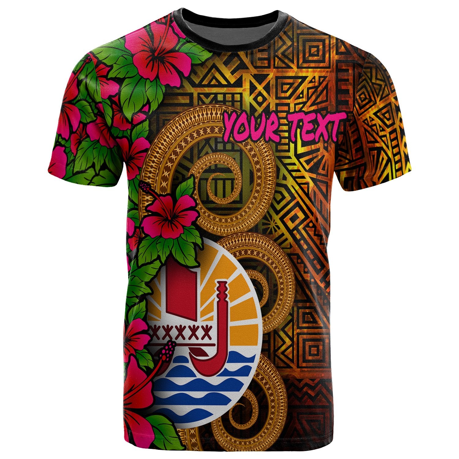 Tahiti Polynesian Custom T Shirt Tiki With Hibiscus Unisex Orange - Polynesian Pride