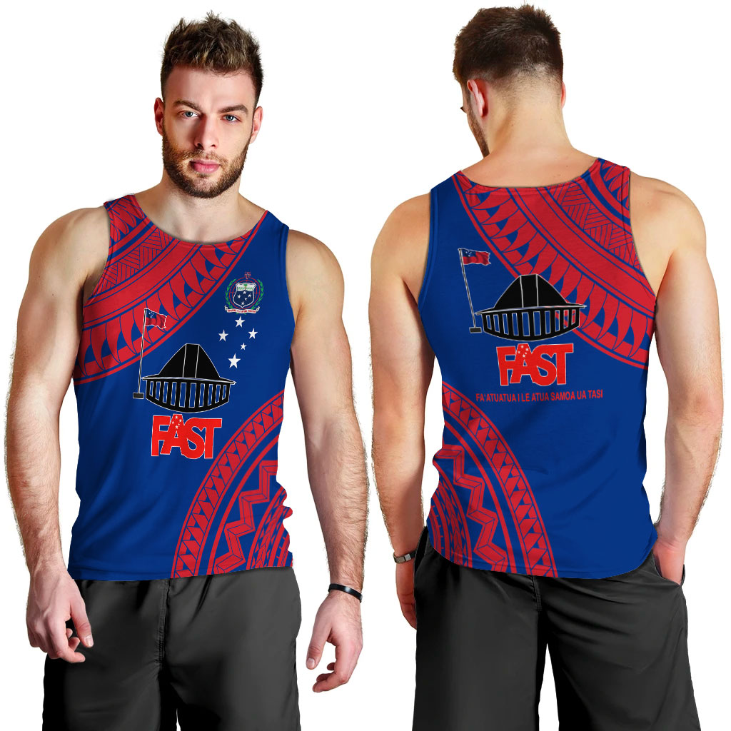 F.A.S.T Samoa Men Tank Top - Samoan Pattern - LT12 Blue - Polynesian Pride