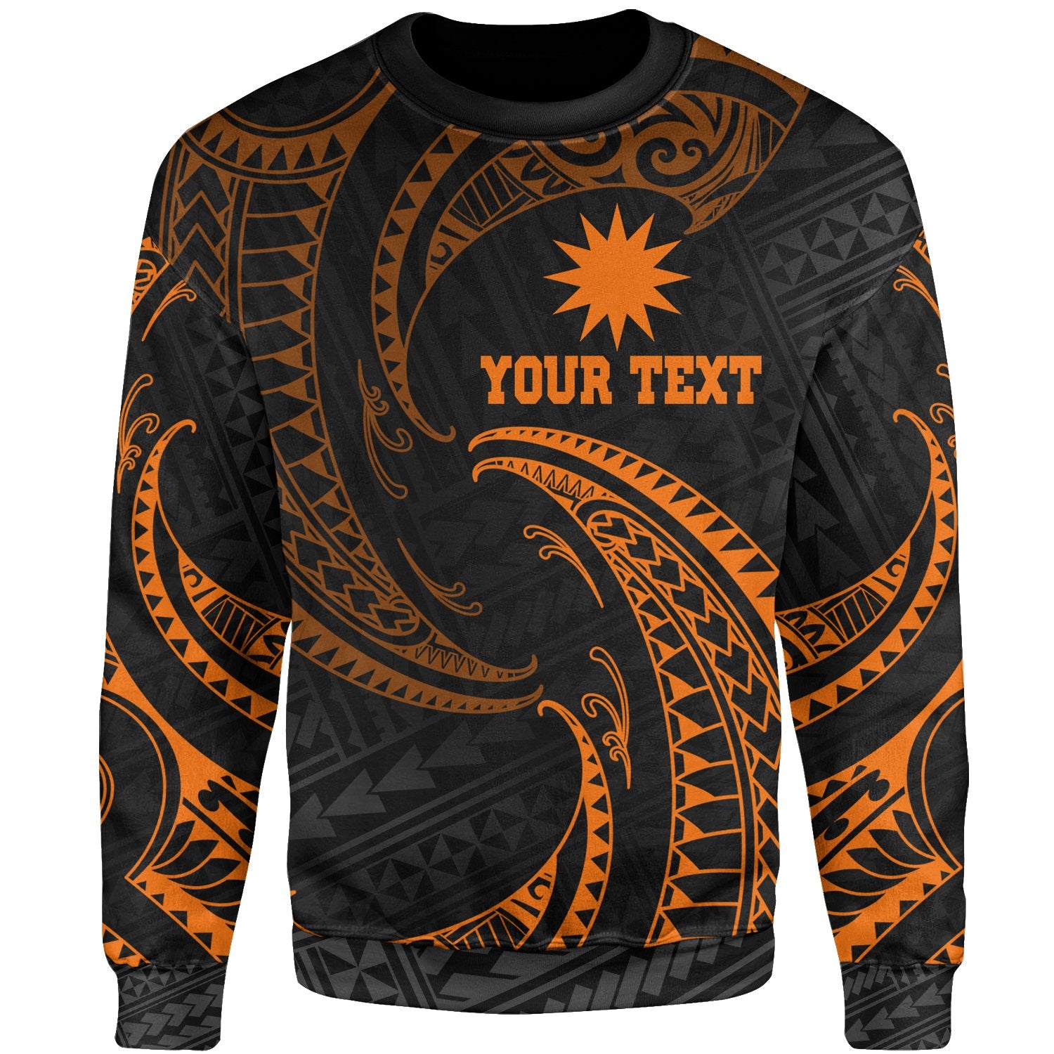 Nauru Polynesian Custom Personalised Sweater - Orange Tribal Wave Unisex Orange - Polynesian Pride